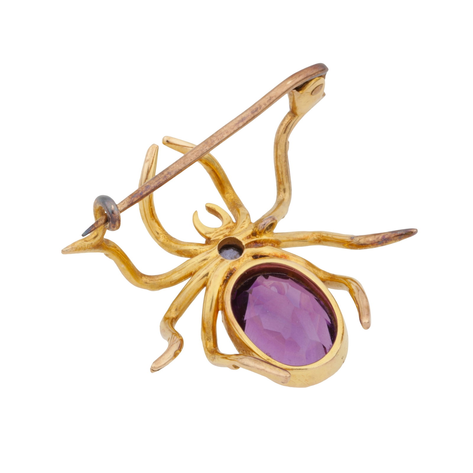 An amethyst and sapphire spider brooch Yellow metal - 2