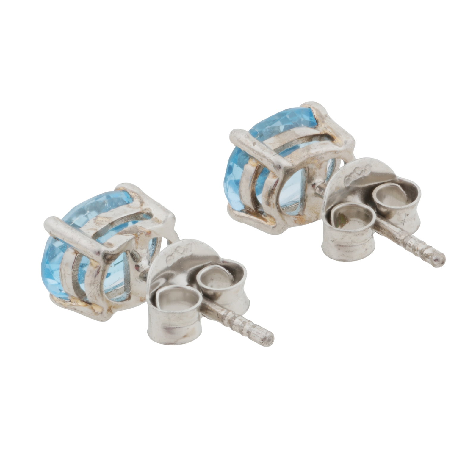 A pair of blue topaz stud earrings White metal - 2