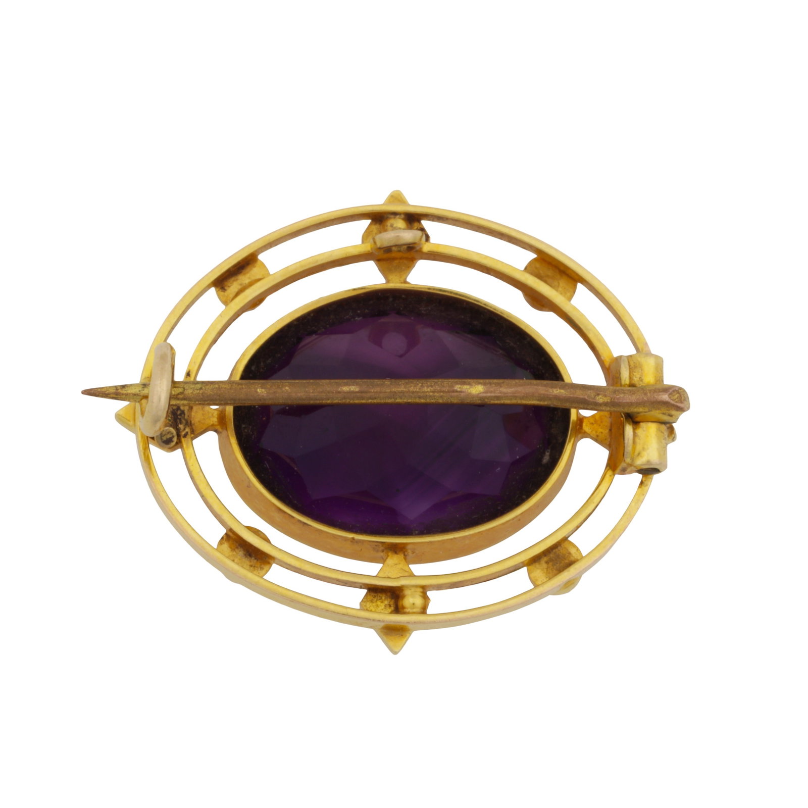 An amethyst and seed pearl brooch Yellow metal - 2