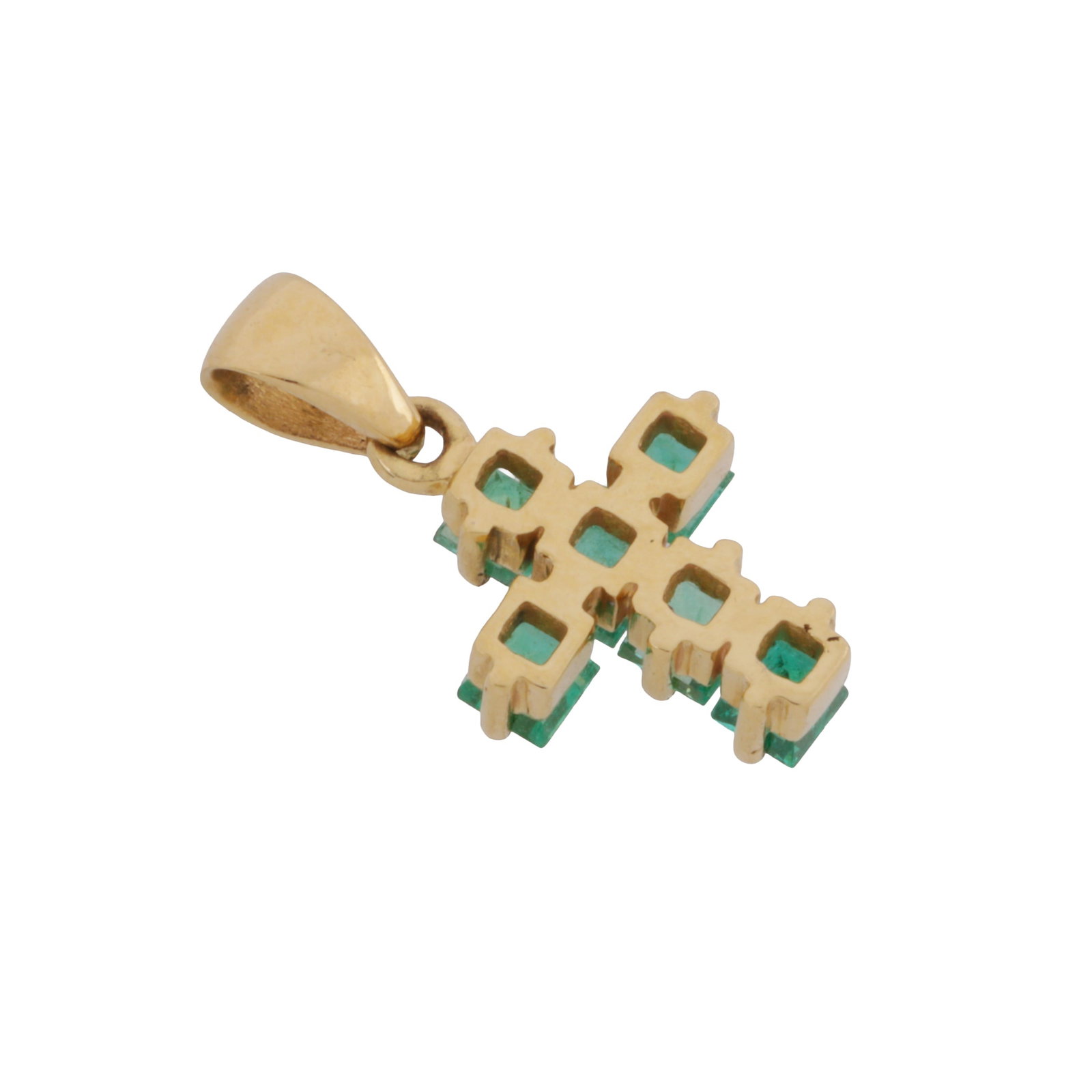 An emerald cross pendant Yellow metal - 2