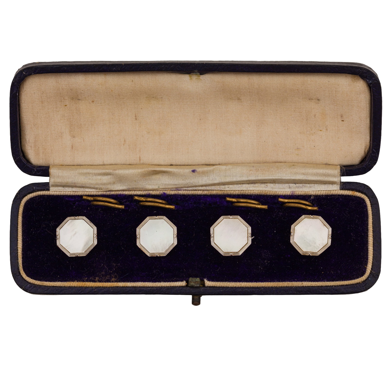 Four mother of pearl buttons Yellow and white metal - 2