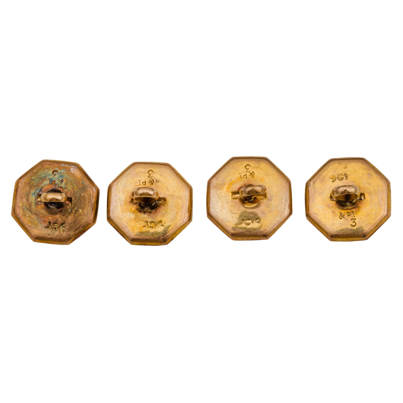 Four mother of pearl buttons Yellow and white metal - 3