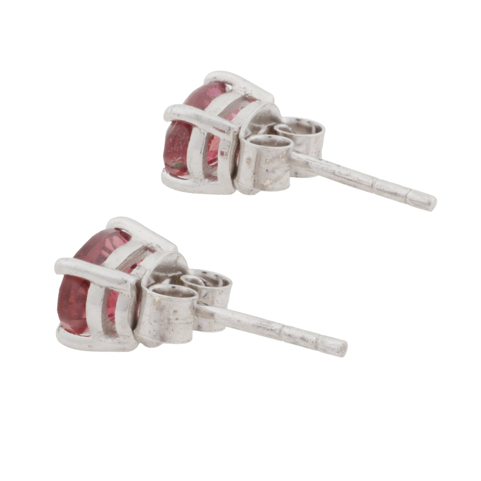 A pair of pink tourmaline stud earrings White metal - 2