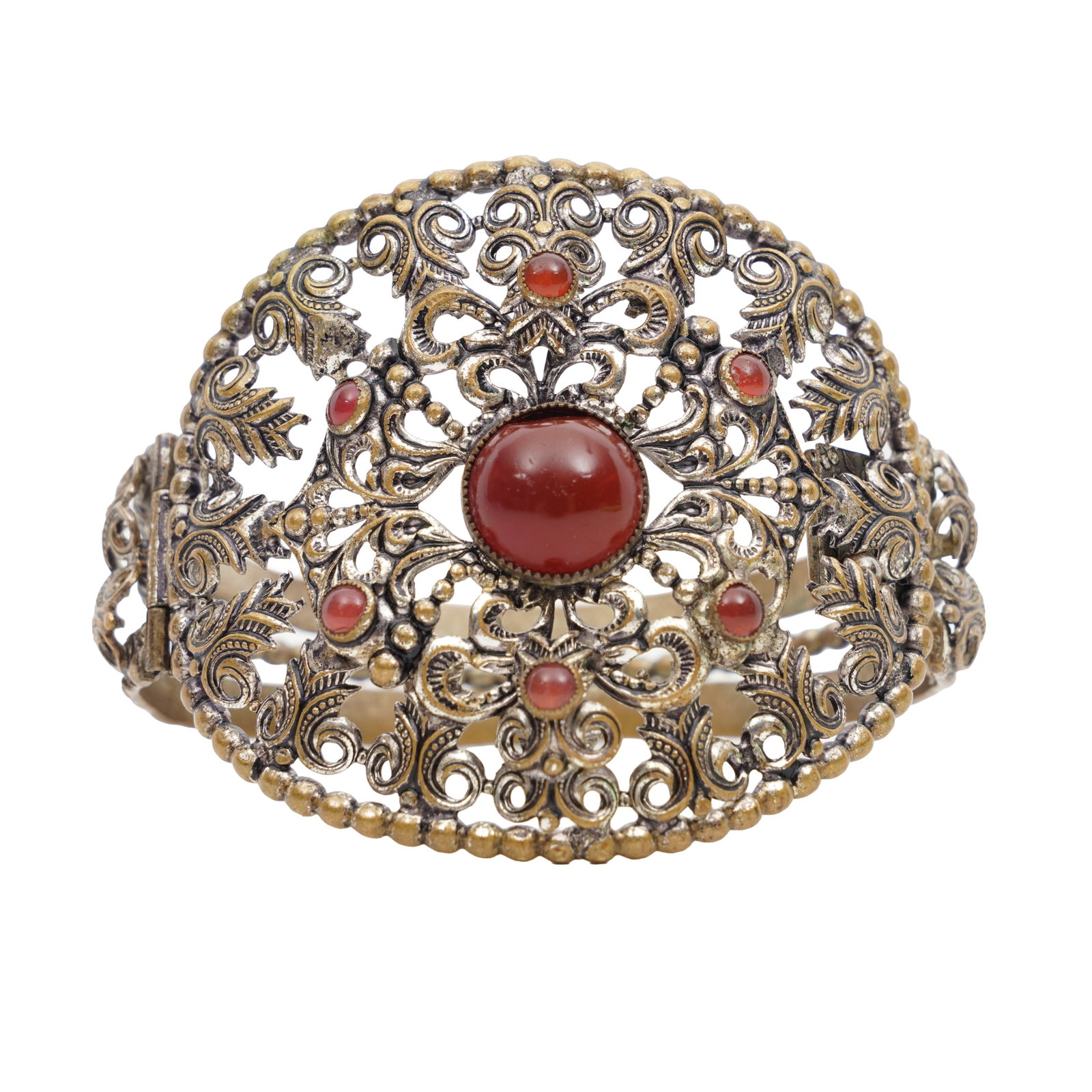 A silver charm bracelet and a carnelian bangle White metal - 2