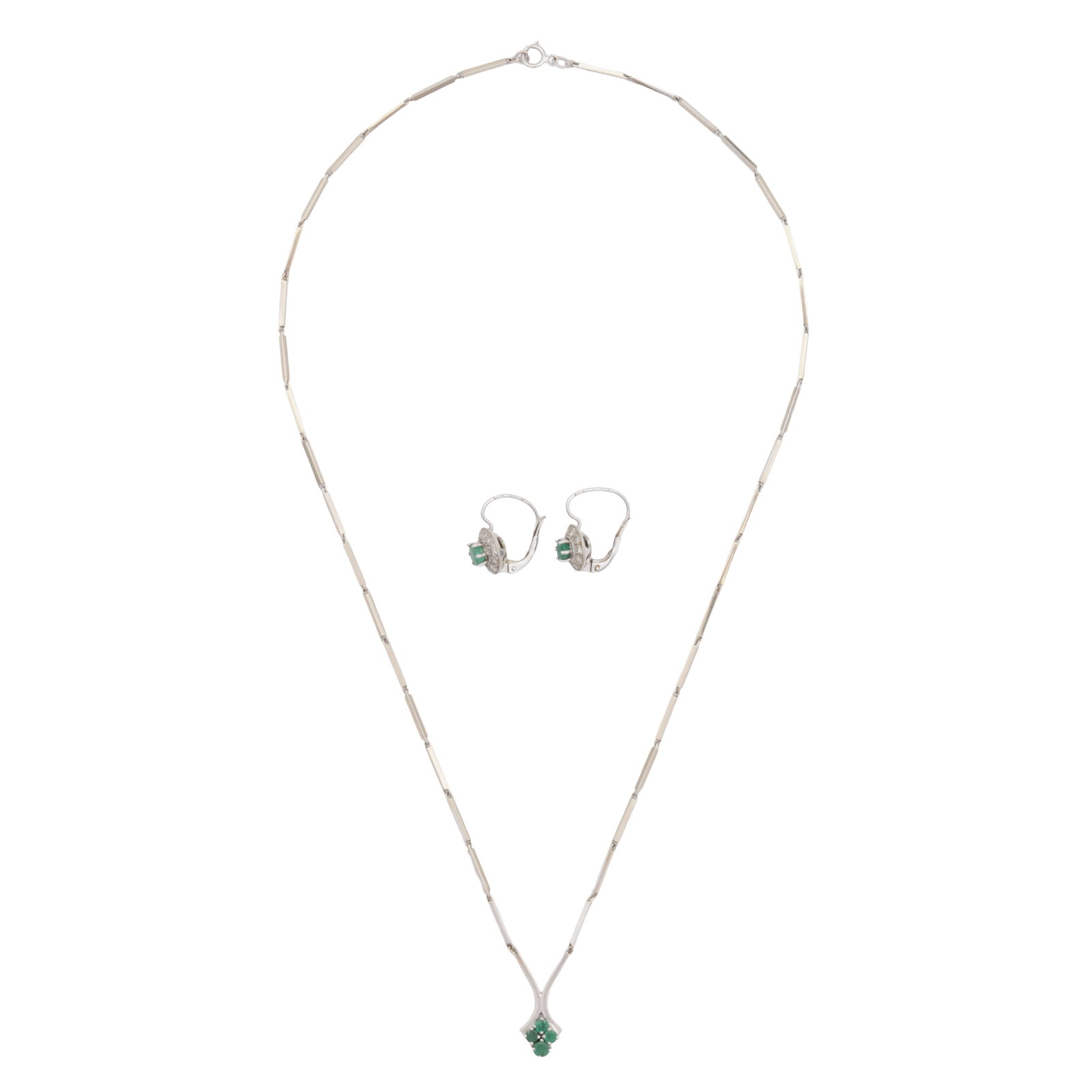 An emerald and diamond necklace and earrings White metal - 2