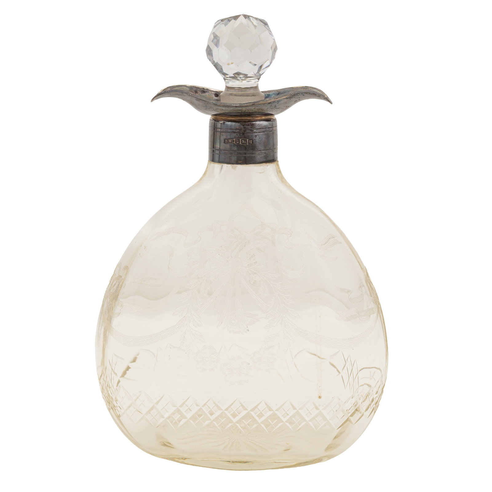 Sheffield 1912 by Lee and Wigfull George V glass sterling silver mounted decanter - 2