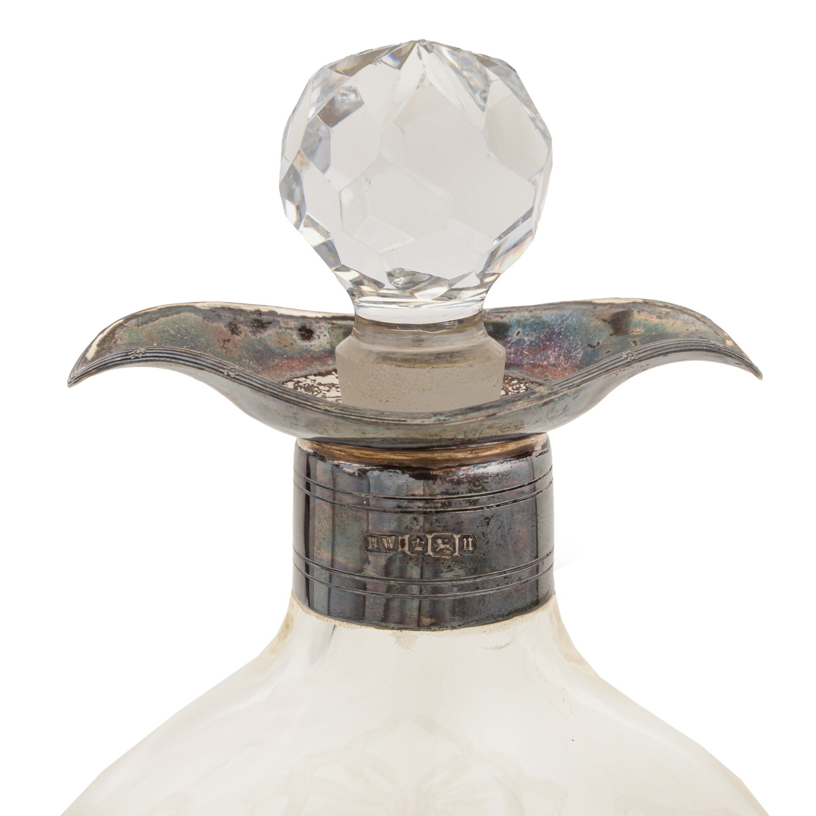 Sheffield 1912 by Lee and Wigfull George V glass sterling silver mounted decanter - 3