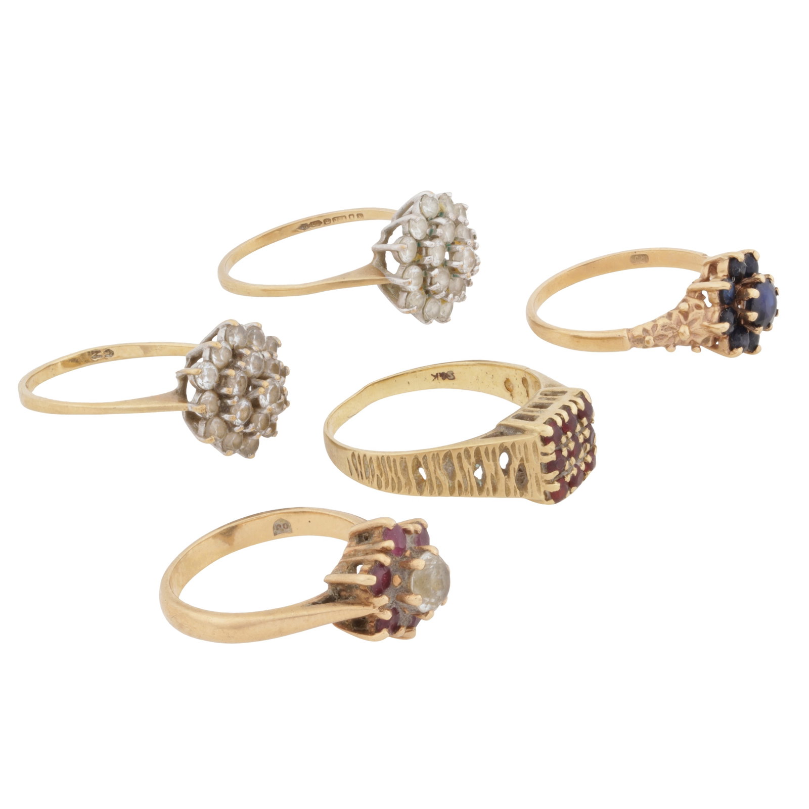 Five cluster rings 9ct yellow and white gold - 2
