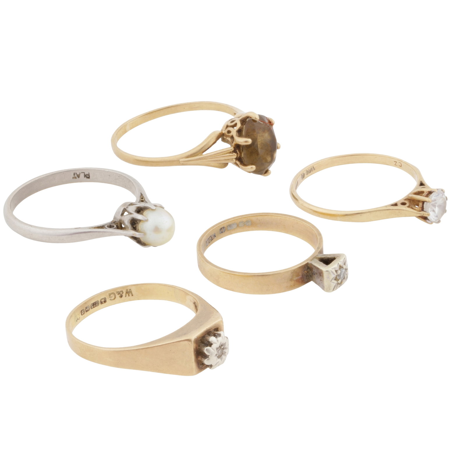 Five single-stone rings Yellow and white metal - 2