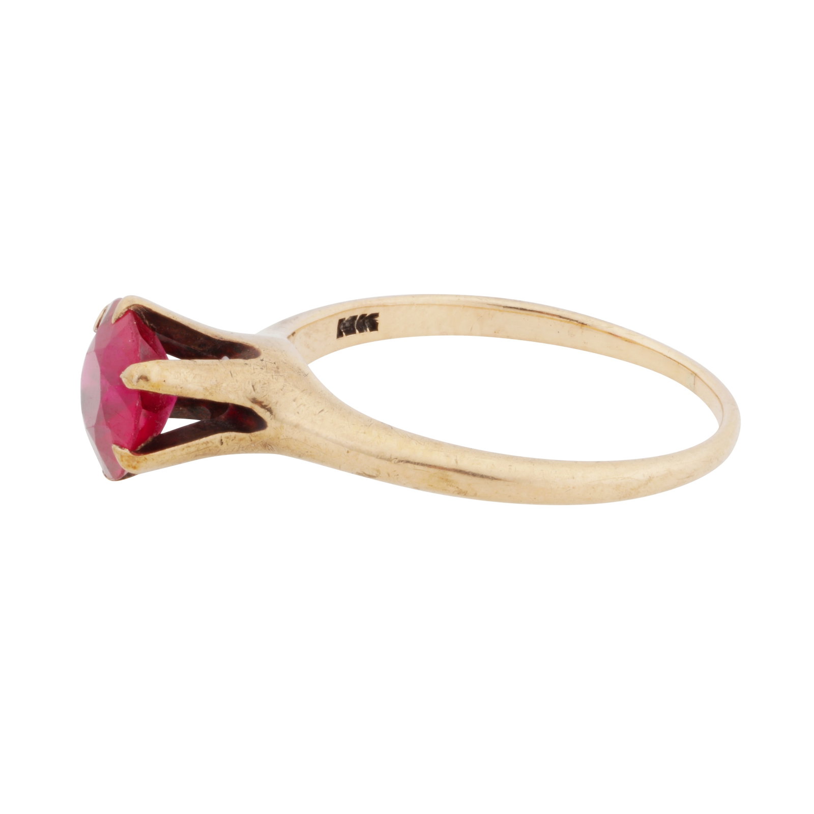 A synthetic ruby single stone ring Yellow gold - 2