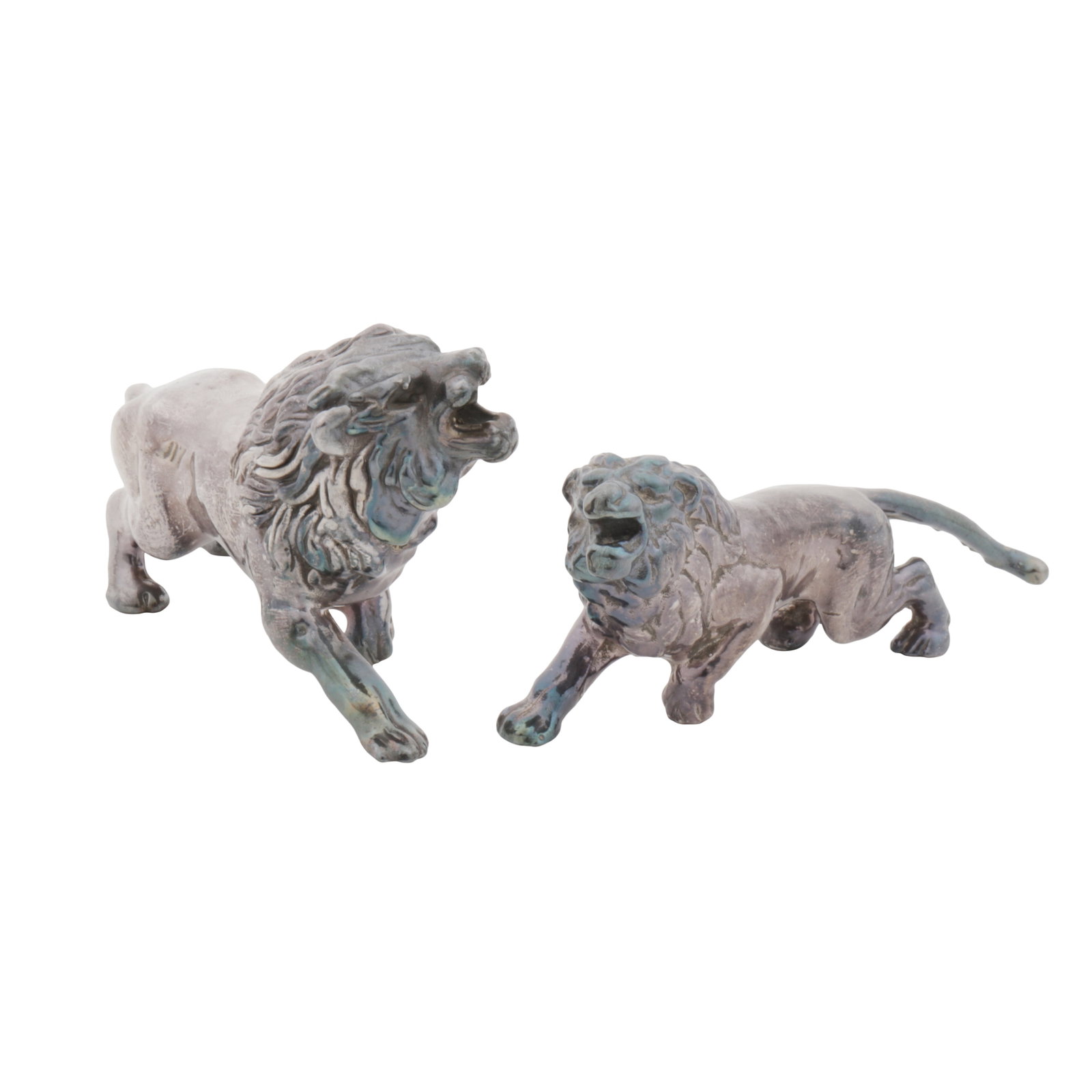 A pair of late 20th century possibly Italian sterling silver models of lions - 2