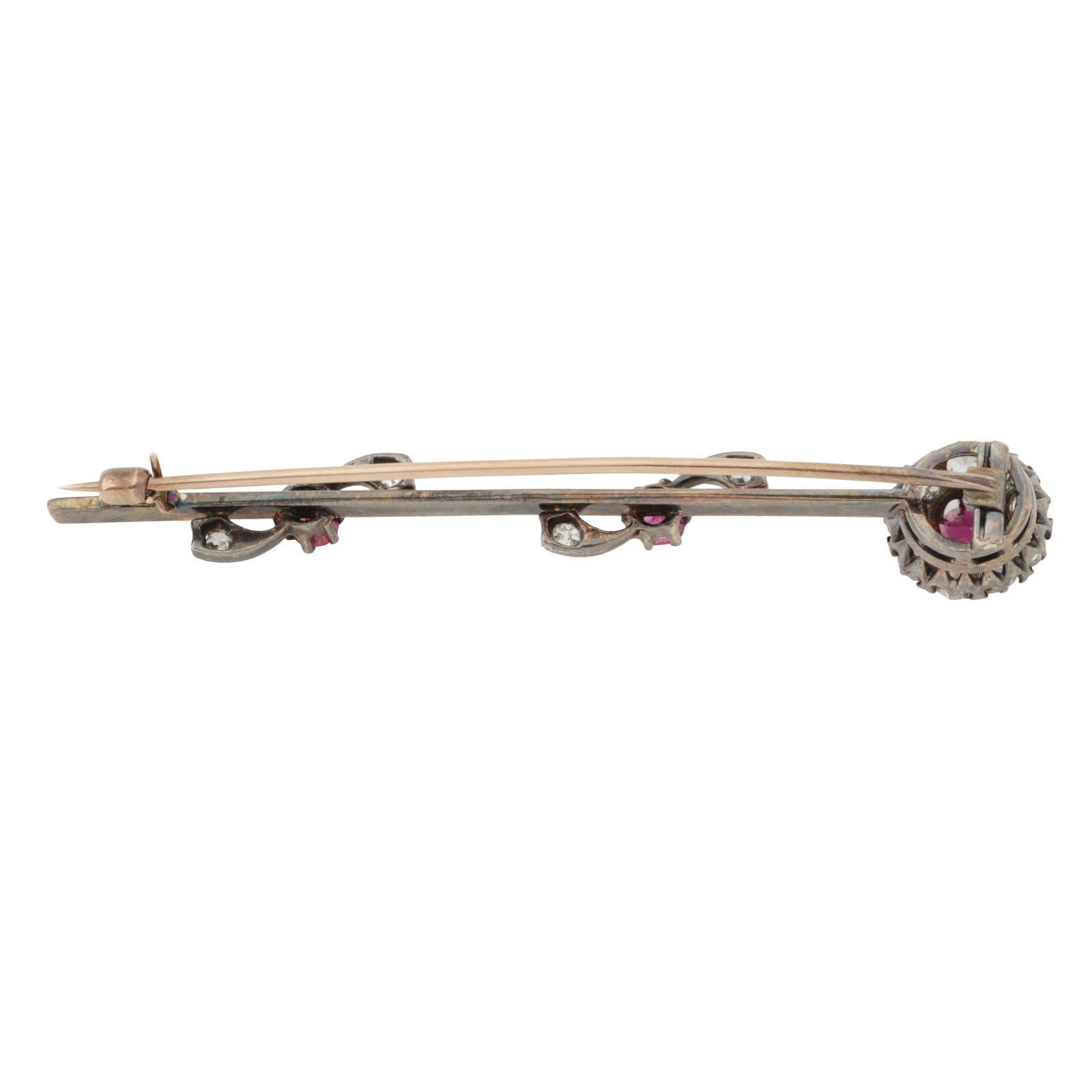 A Victorian ruby and diamond flower brooch Yellow and white metal - 2