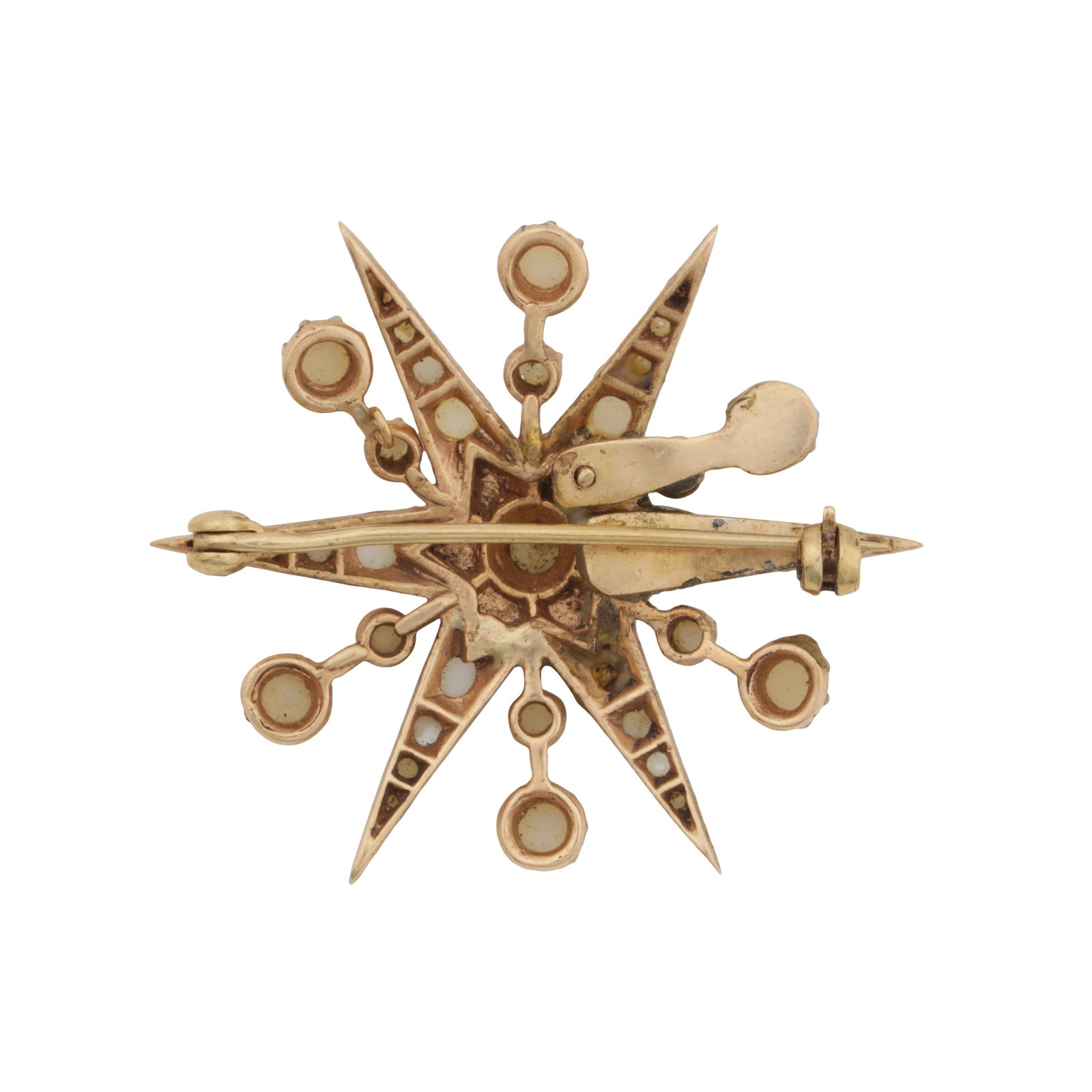 A seed pearl star brooch Yellow metal - 2
