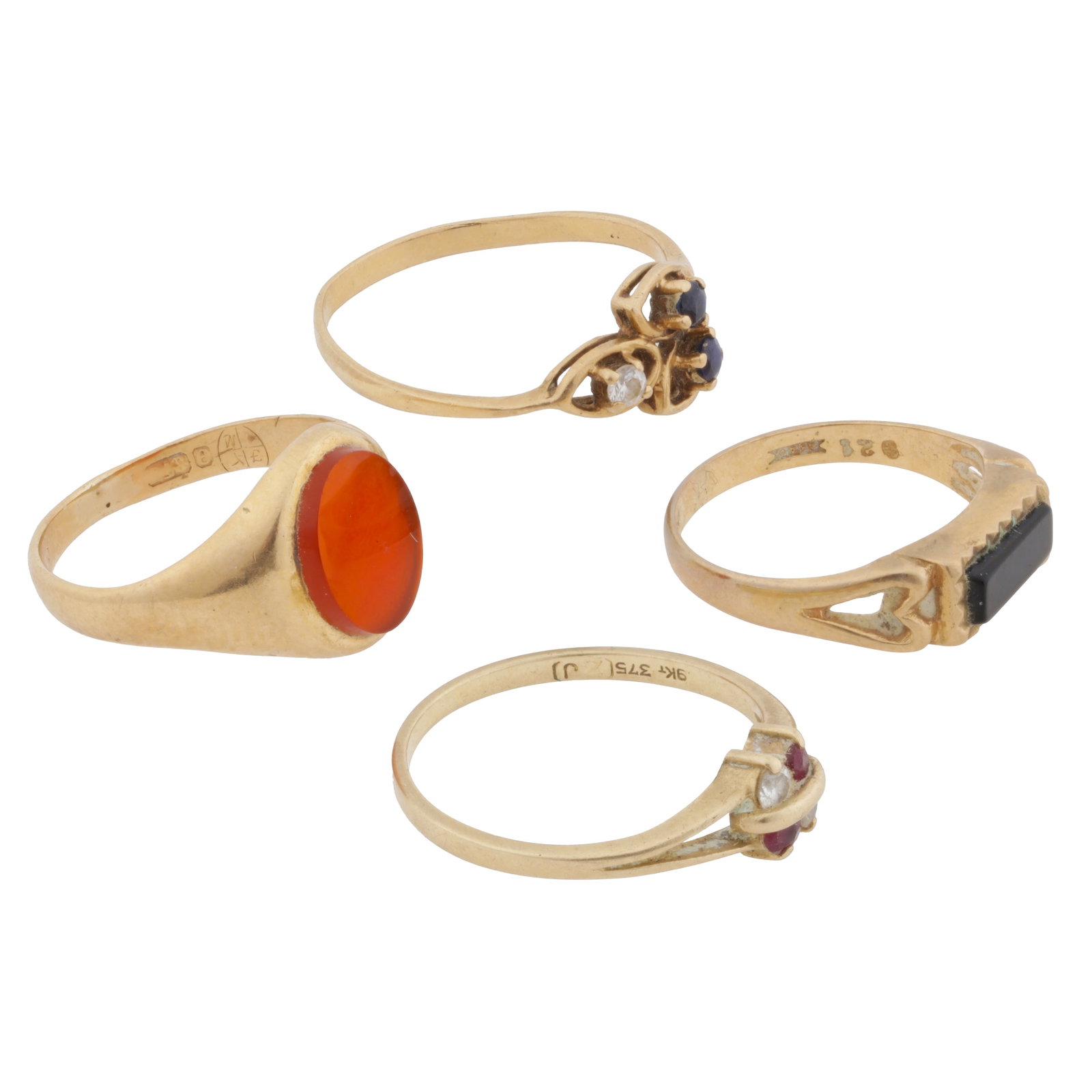 A collection of four rings Yellow metal - 2