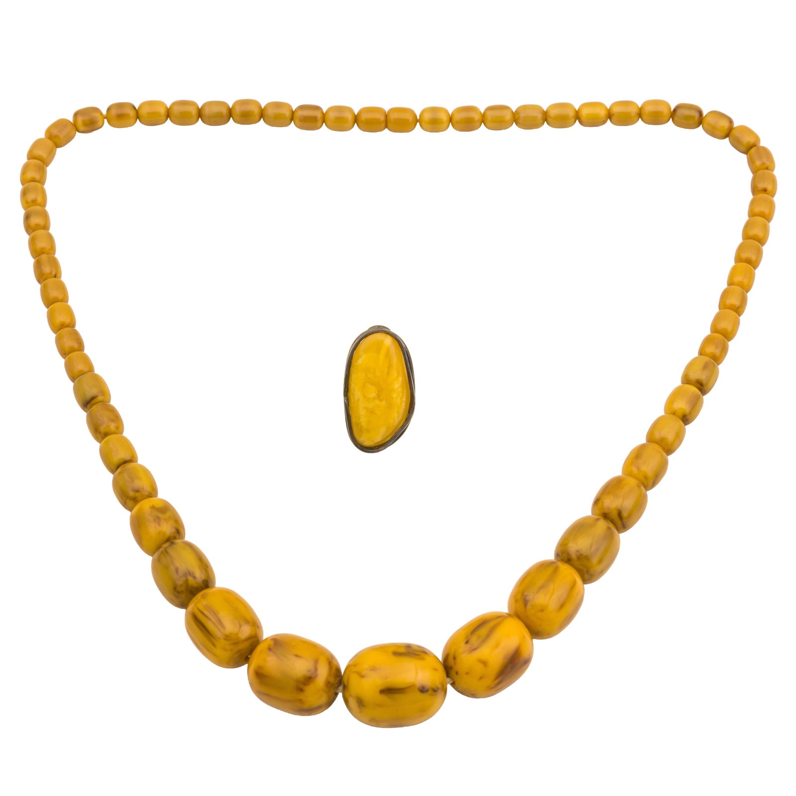 A collection of bakelite and amber jewellery White metal - 2