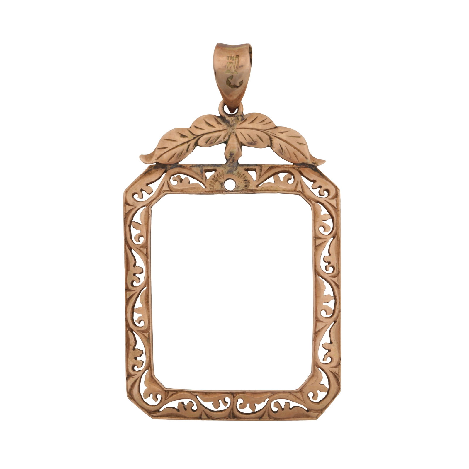 A frame pendant Yellow metal: A frame pendant Yellow metal Of openwork design, pierced and decorated throughout, maker's mark, stamped 14K, length 3.8cm