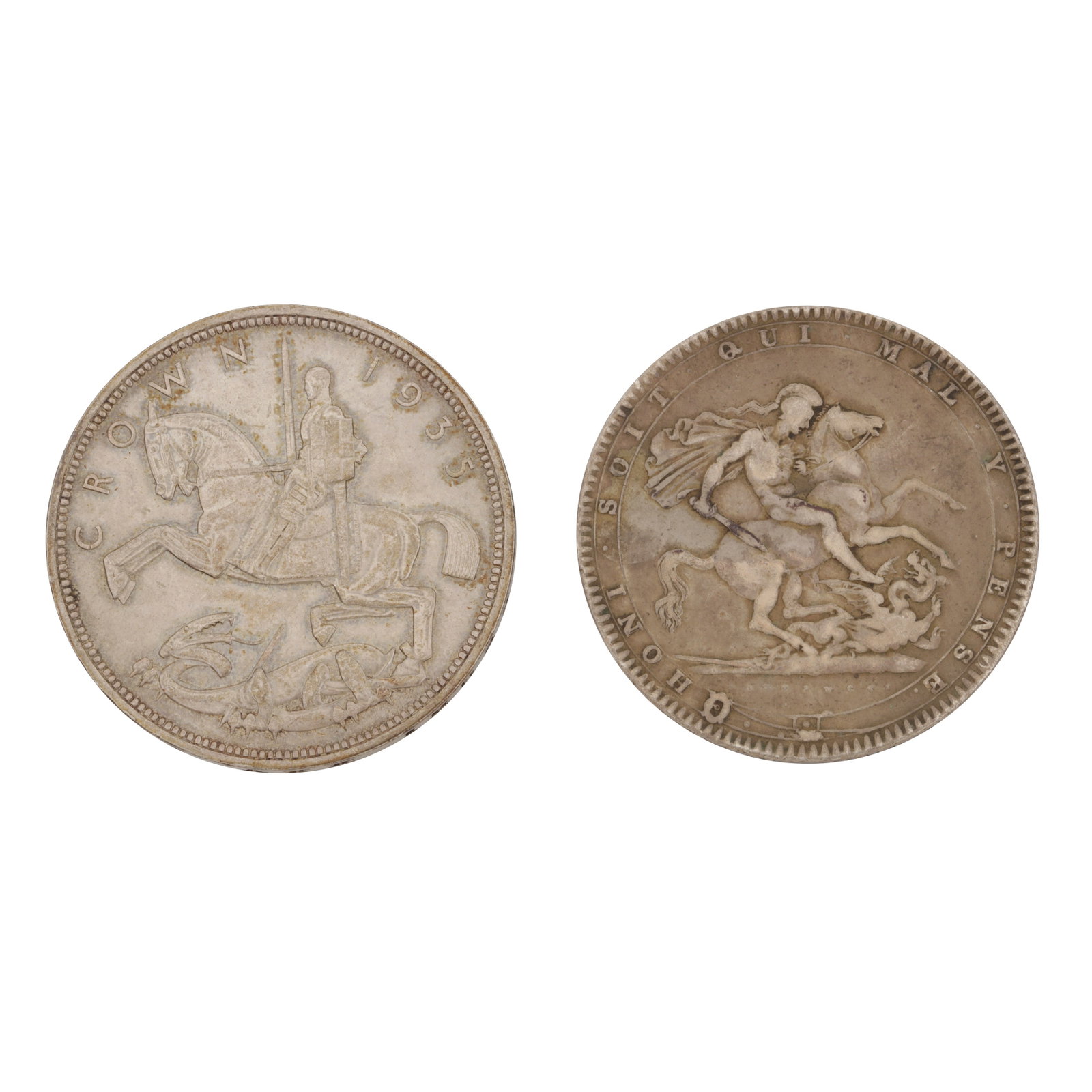 GB Coins -Two Silver Full Crowns George III 1820 and George V 1935 - 2