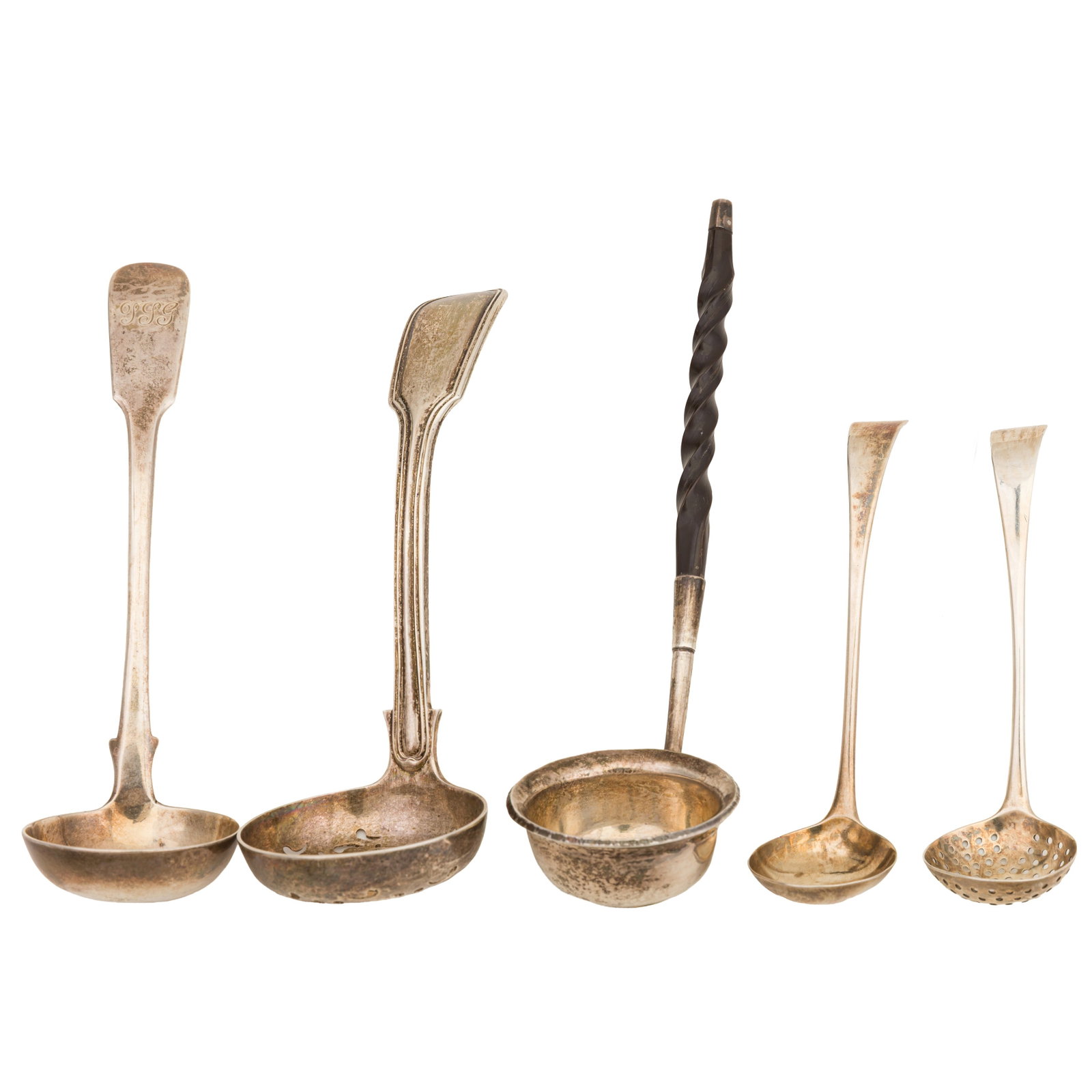 Newcastle 1843 by John Walton A Victorian provincial sterling silver sugar sifter: Newcastle 1843 by John Walton A Victorian provincial sterling silver sugar sifter Fiddle and Thread pattern, double struck. Together with a George III mustard and spice ladle set, London 1793 by
