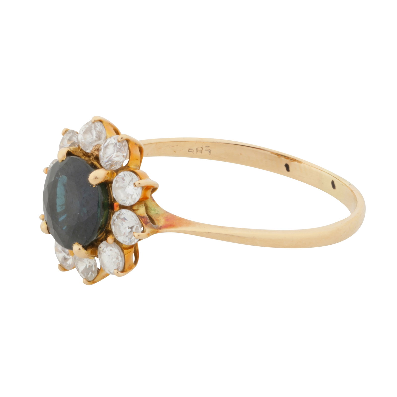 A sapphire and white paste halo ring Yellow metal - 2