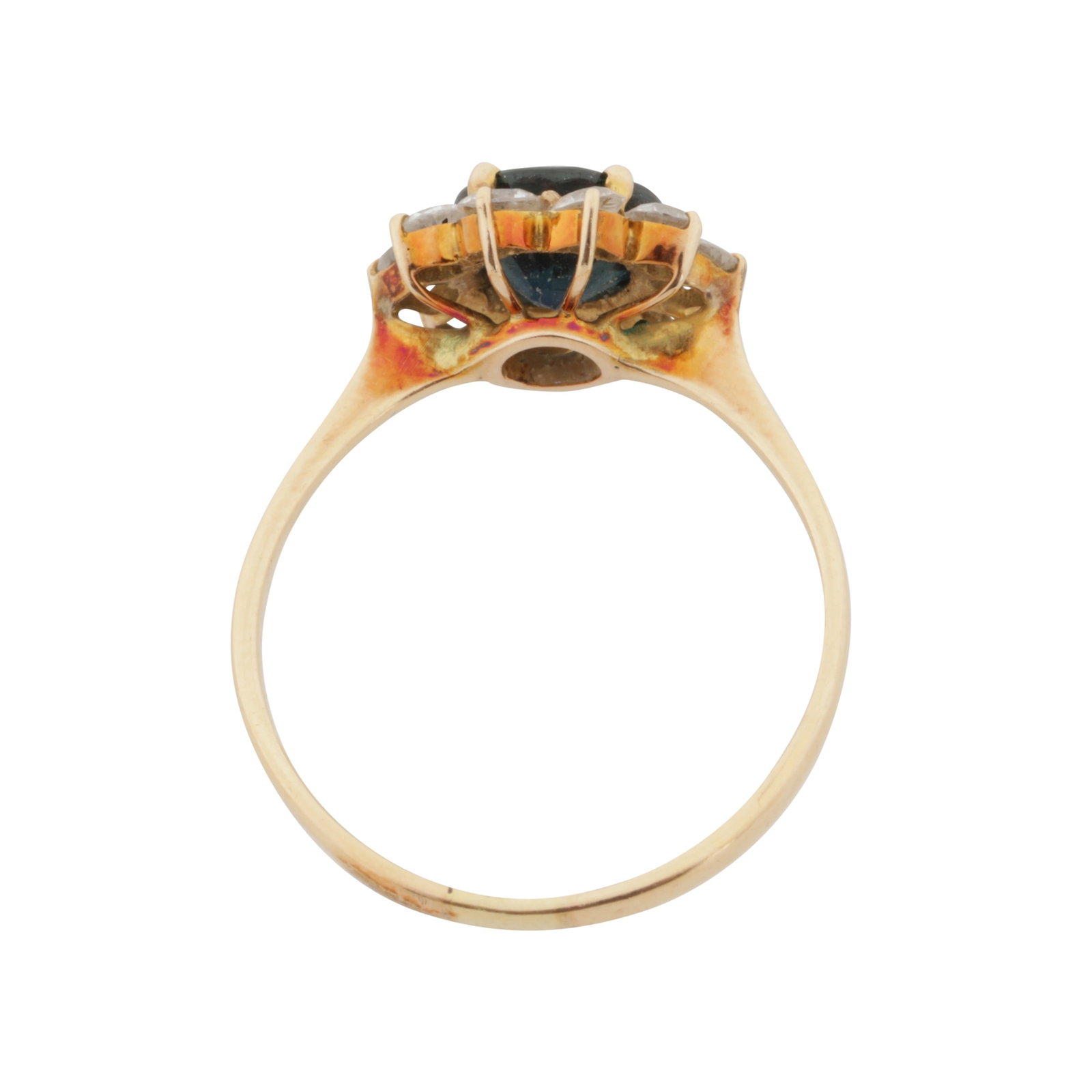 A sapphire and white paste halo ring Yellow metal - 3