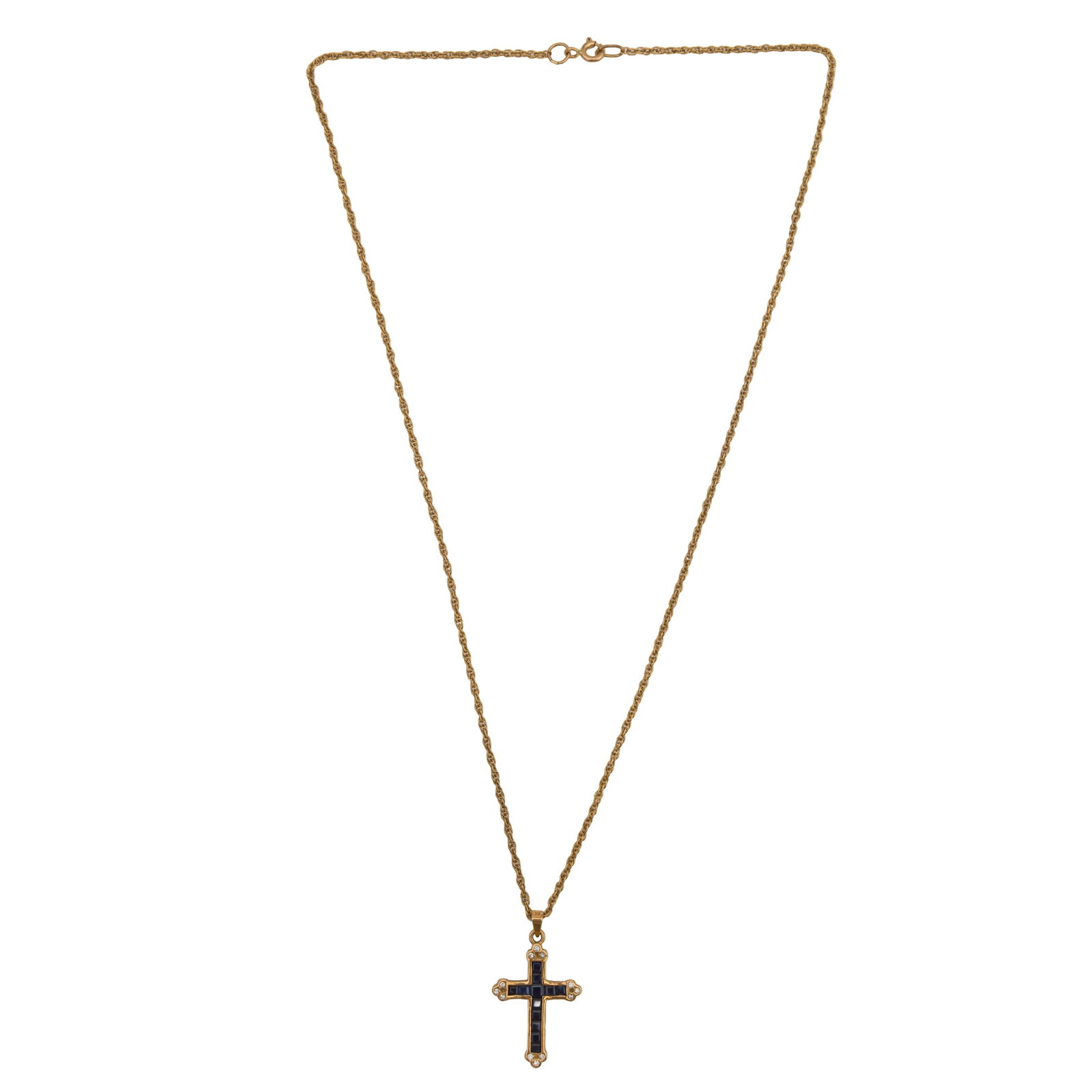 A sapphire and diamond cross pendant necklace 9ct yellow gold - 2