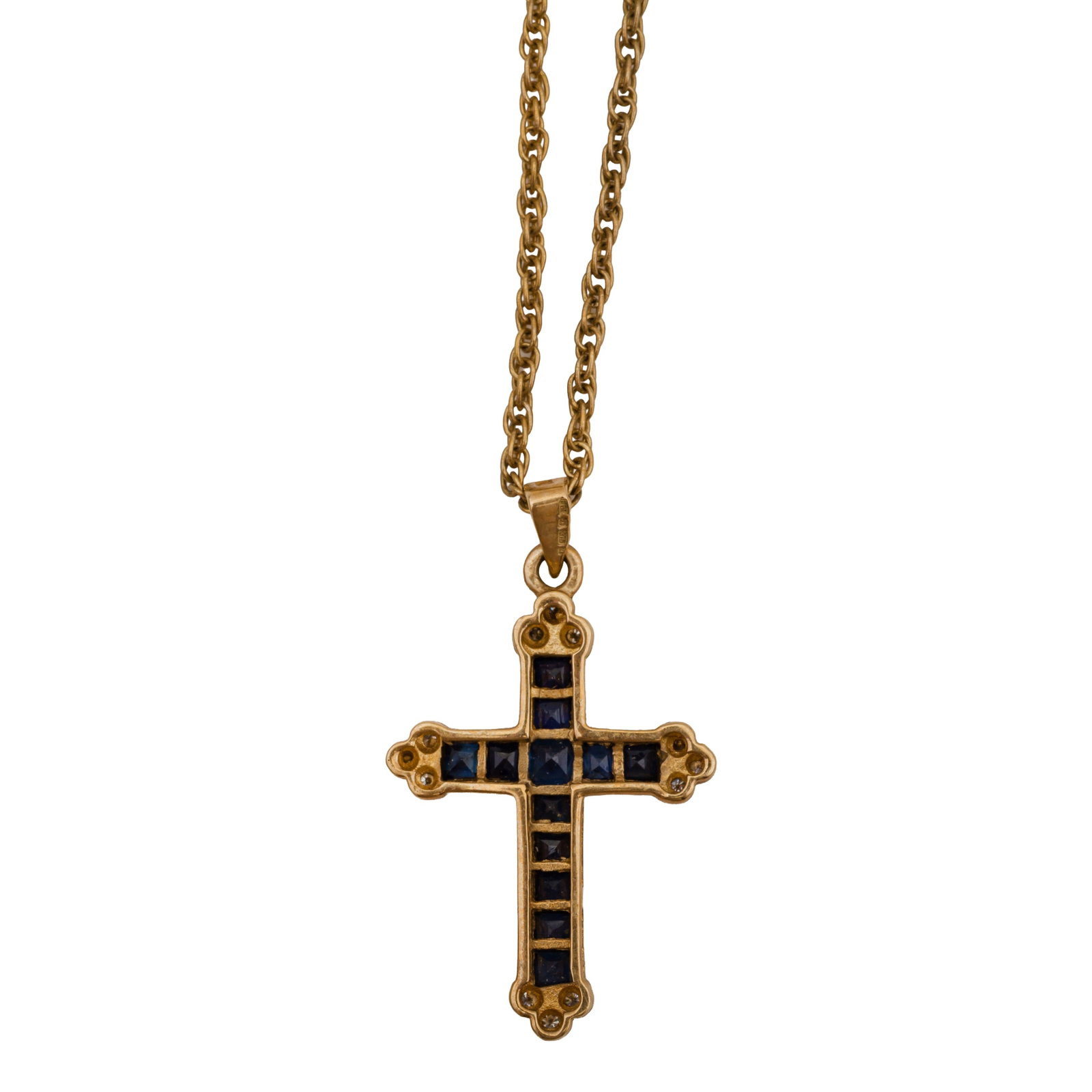 A sapphire and diamond cross pendant necklace 9ct yellow gold - 3