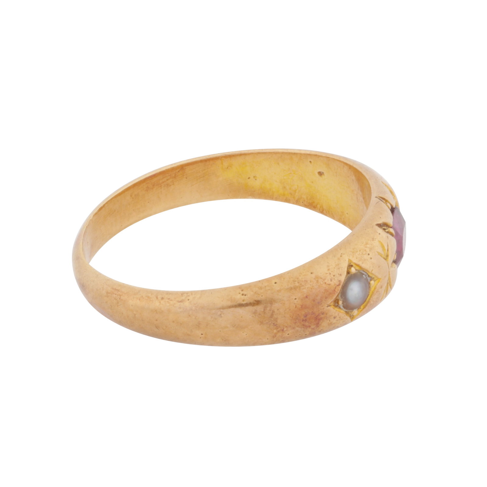 A ruby and seed pearl ring Yellow metal - 2