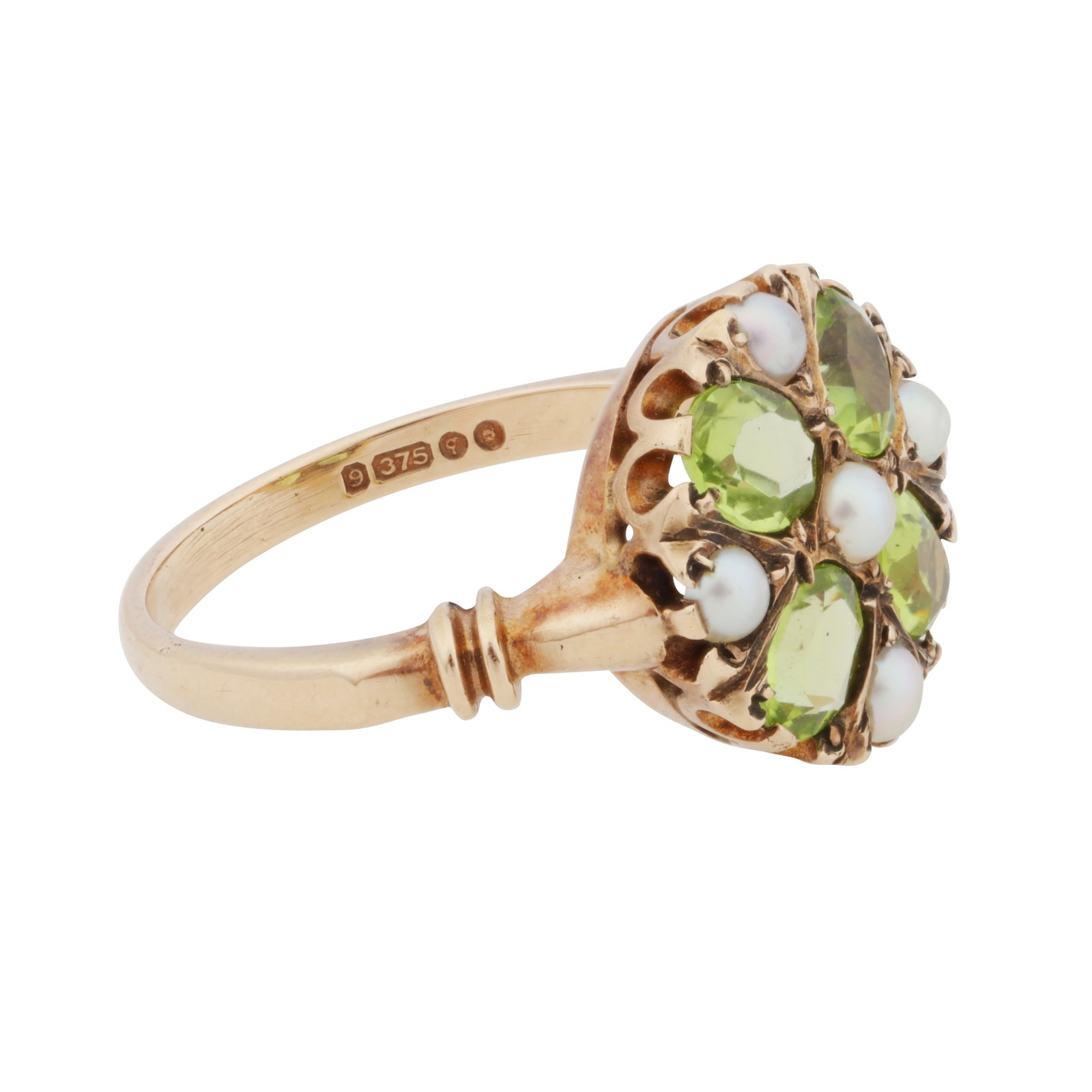 A peridot and seed pearl ring 9ct yellow gold - 2