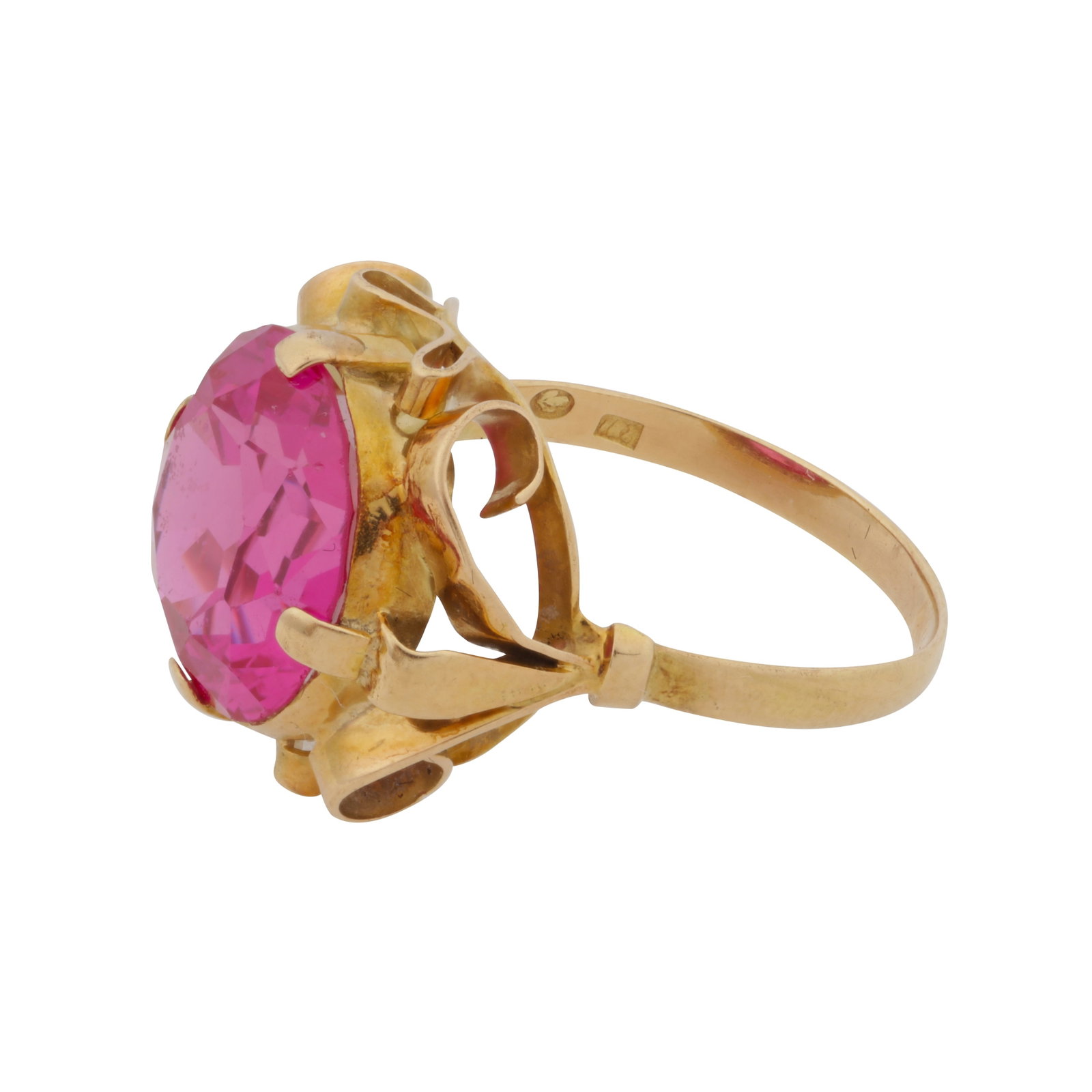 A synthetic ruby single stone ring Yellow metal - 2