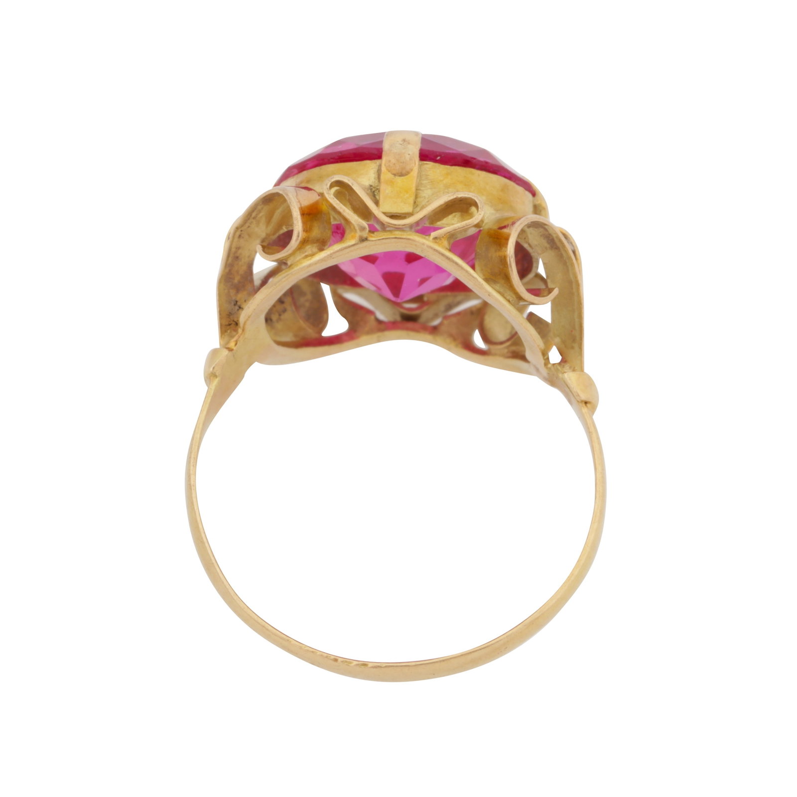 A synthetic ruby single stone ring Yellow metal - 3