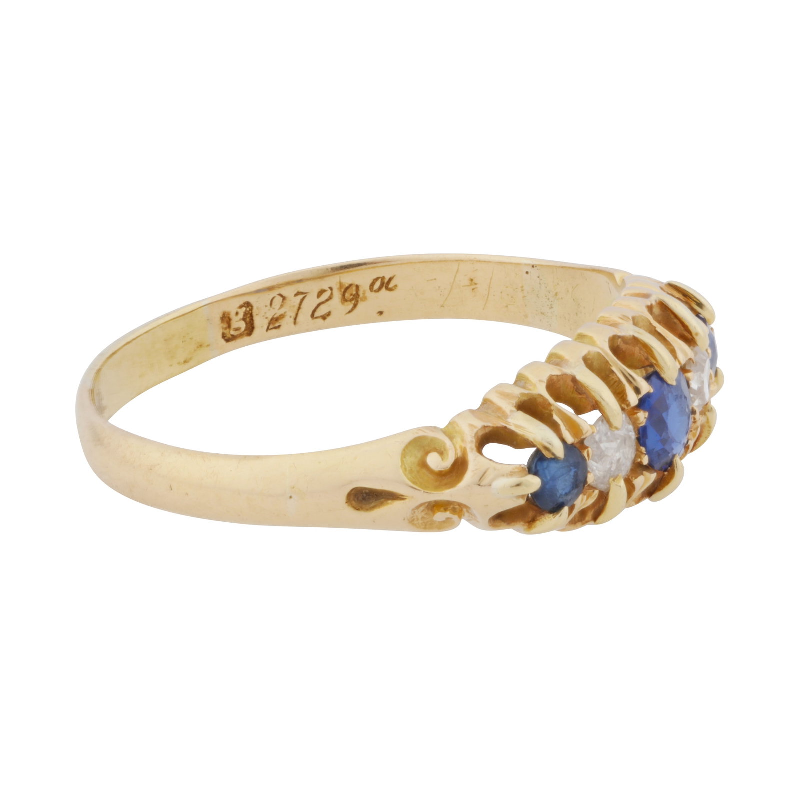 A sapphire and diamond five stone ring Yellow metal - 2