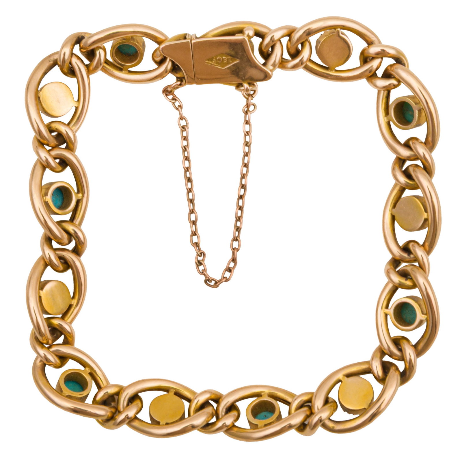 A turquoise and pearl bracelet Yellow metal - 2