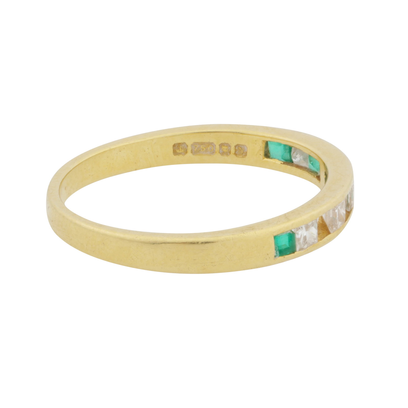 An emerald and diamond half eternity ring 18ct yellow gold - 2