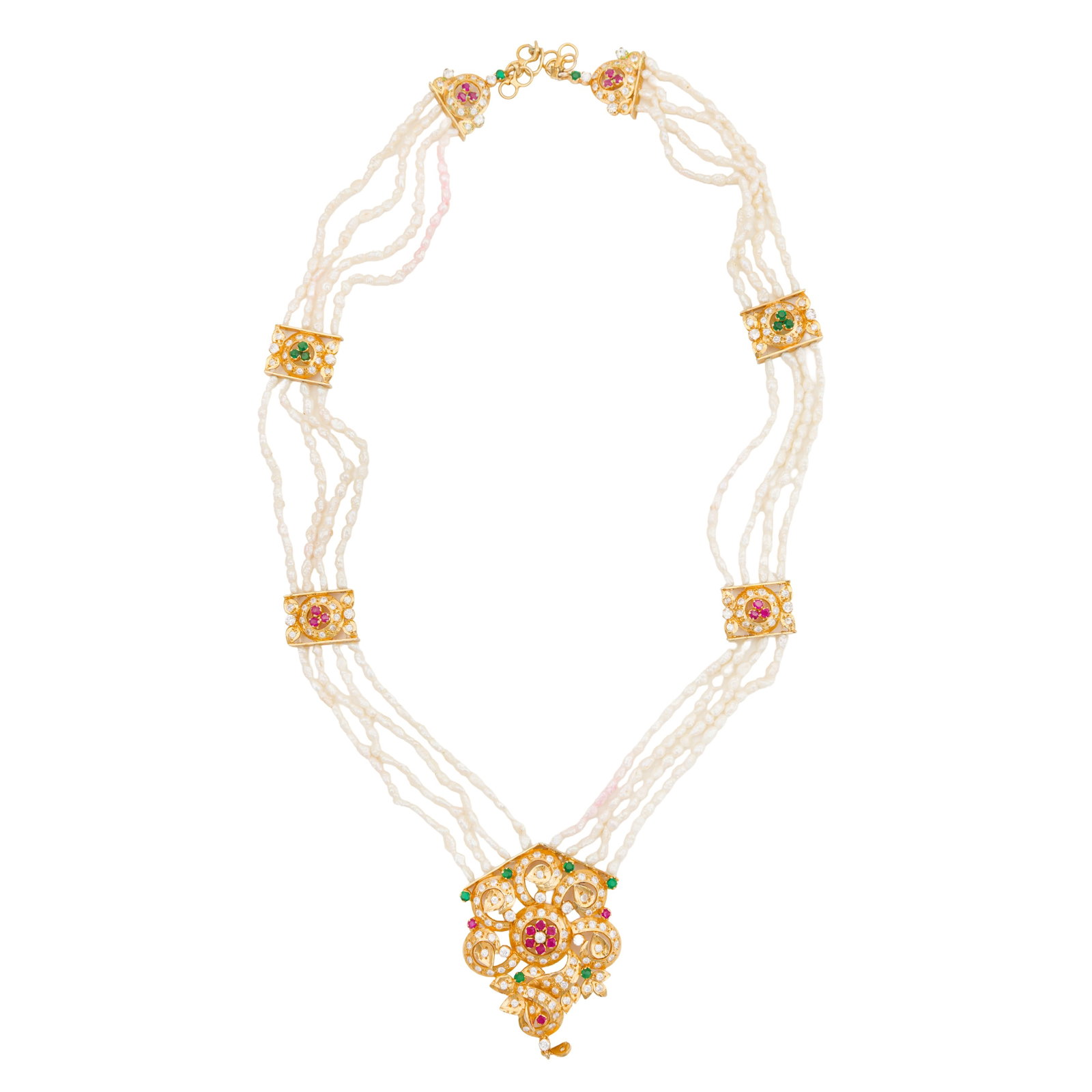 A pearl and gem-set necklace Yellow metal - 2