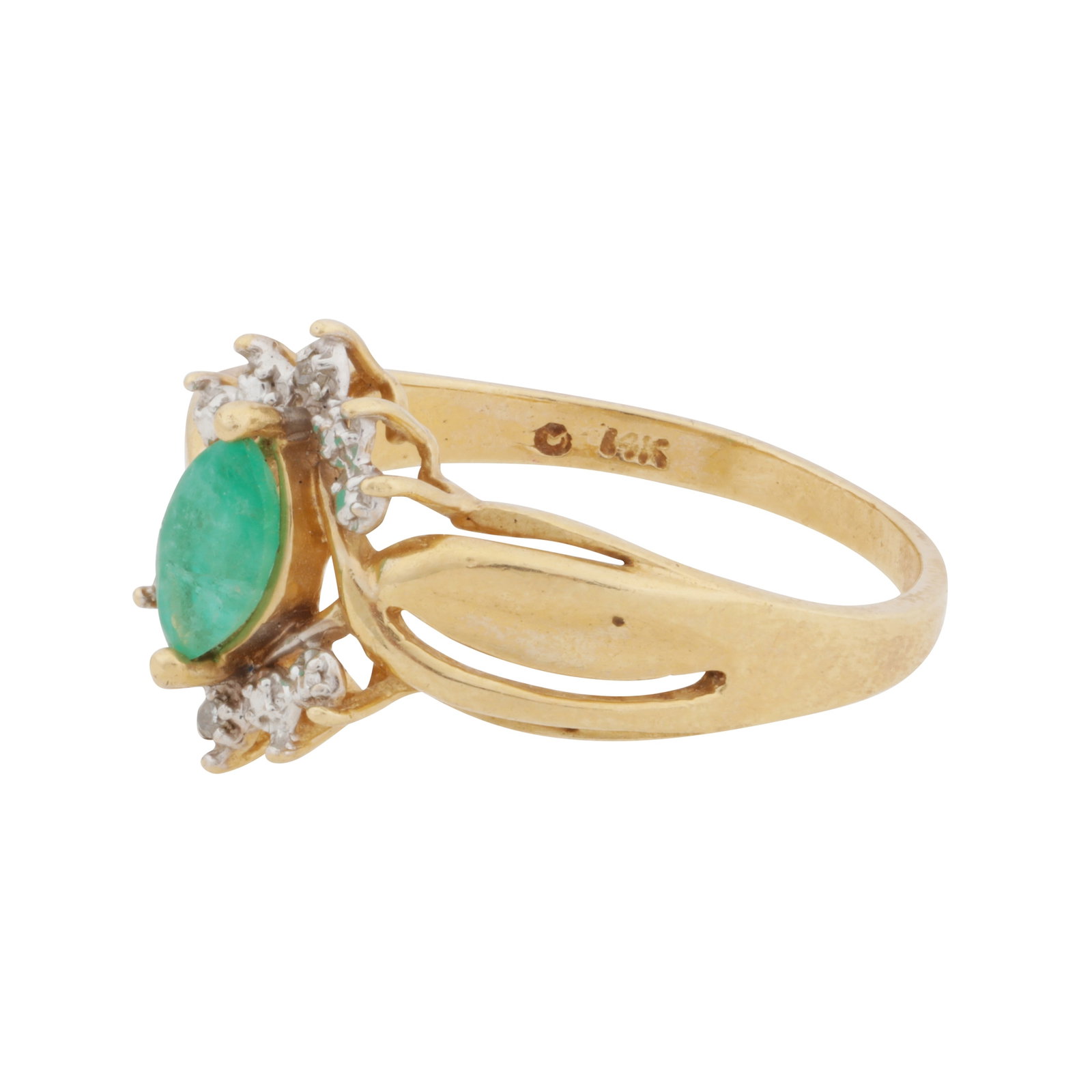 A emerald and diamond ring Yellow metal - 2