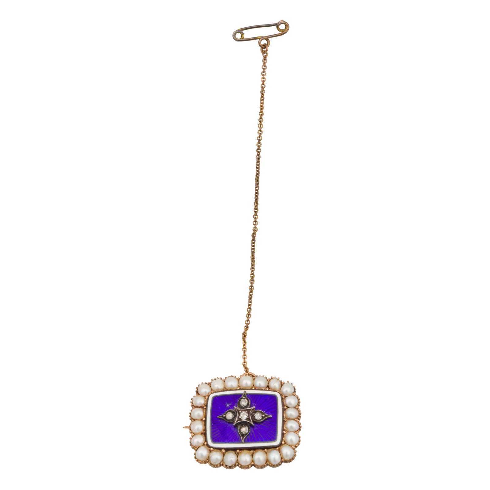 An enamel, seed pearl, and diamond brooch Yellow and white metal - 2