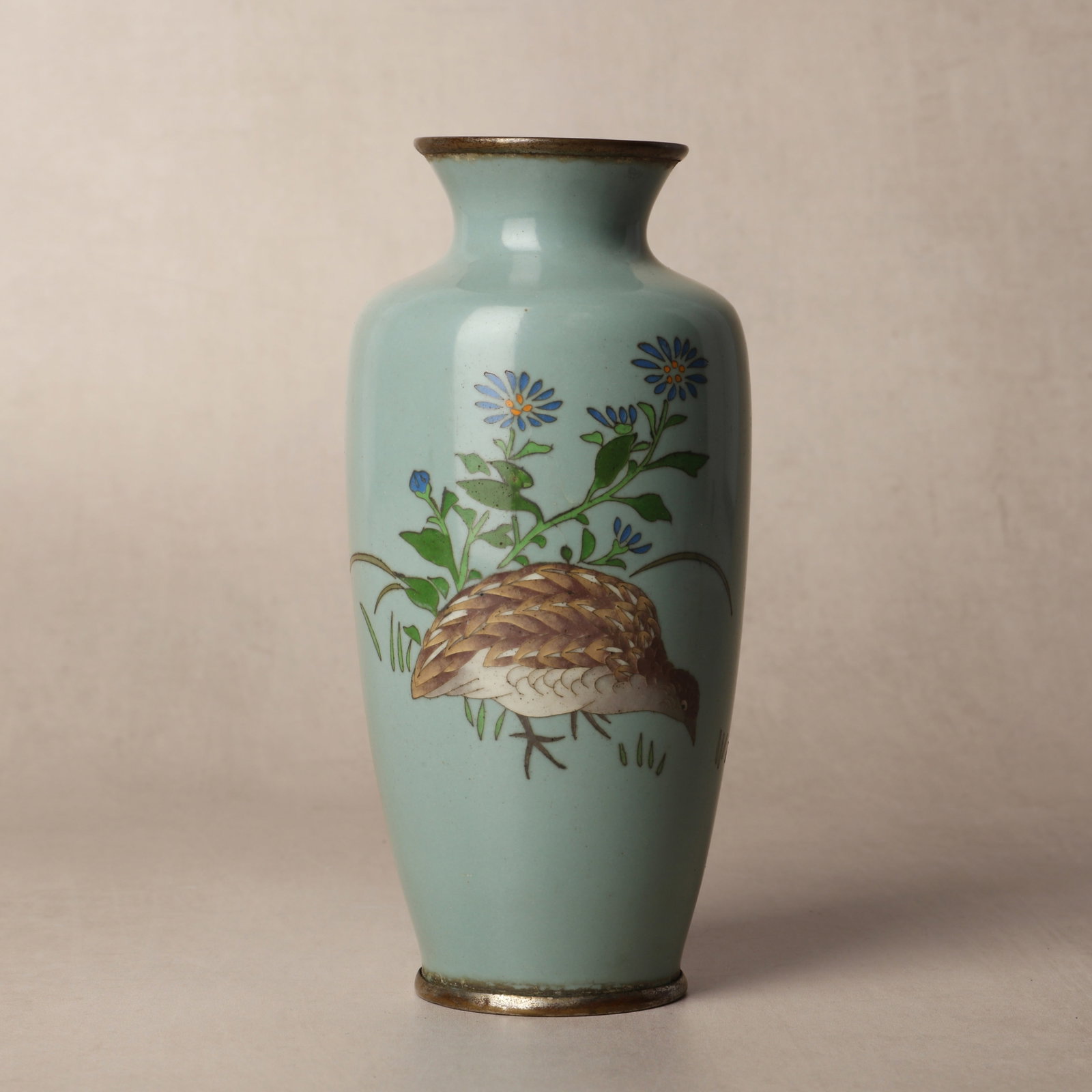 A Japanese cloisonne 'quail' vase by Ando Jubei (Japanese, 1876 ? 1953) (1 of 3)