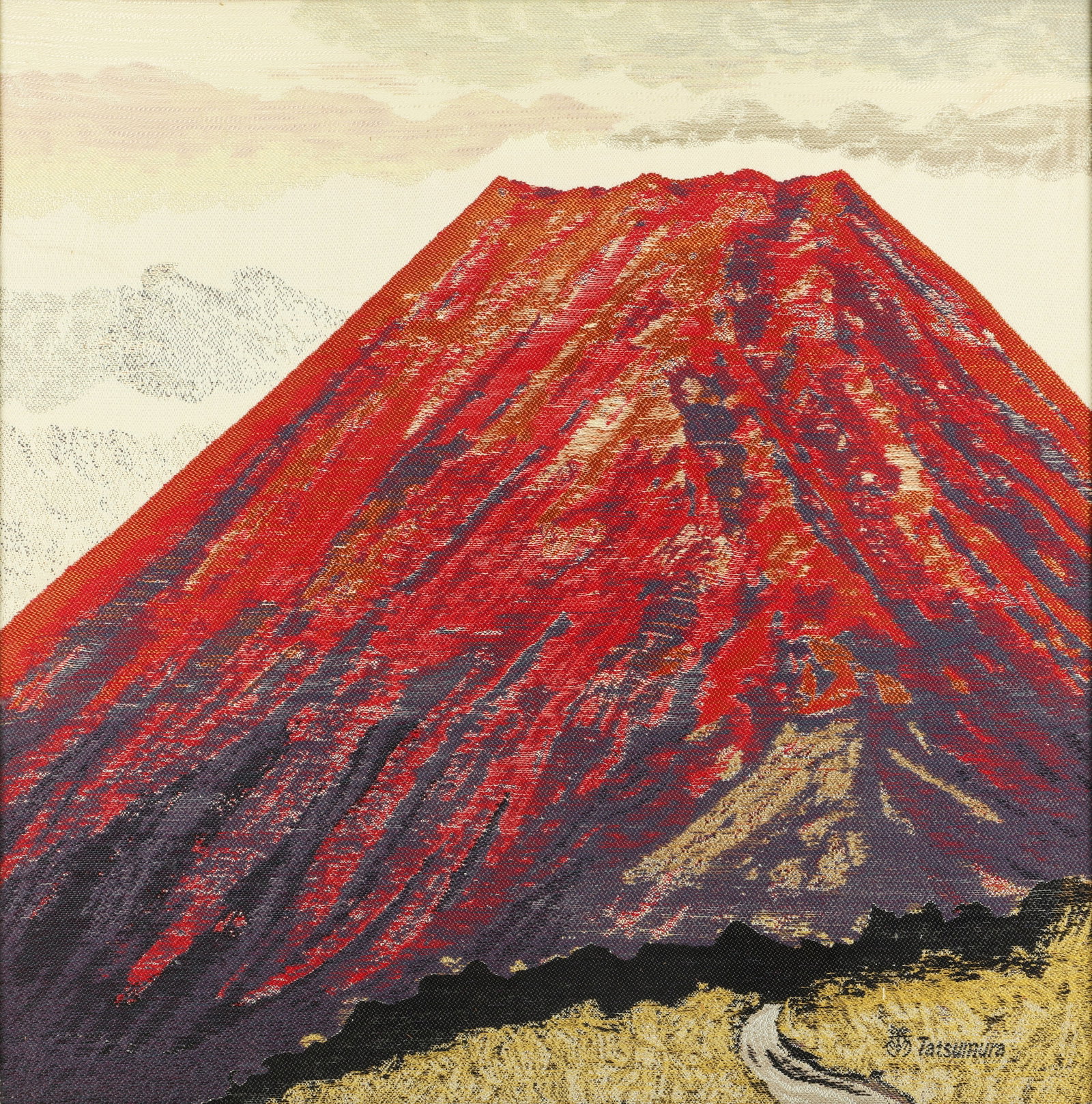 A Japanese embroidered silk panel of Mount Fuji, signed Tatsamura, 20th century (1 of 3)