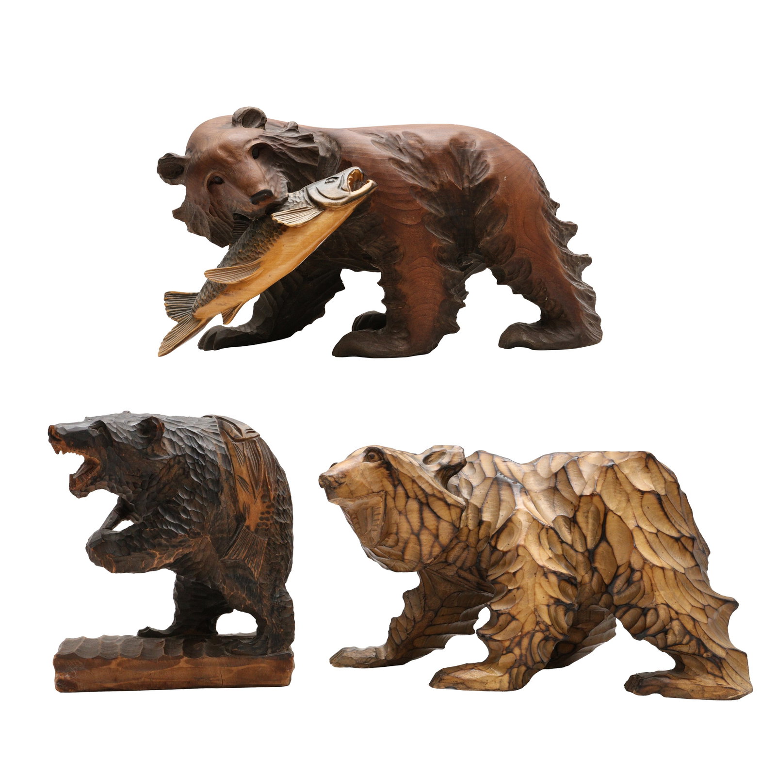 Three Japanese Ainu wood 'Kibori Kuma' bear sculptures, Hokkaido, 20th century (1 of 13)