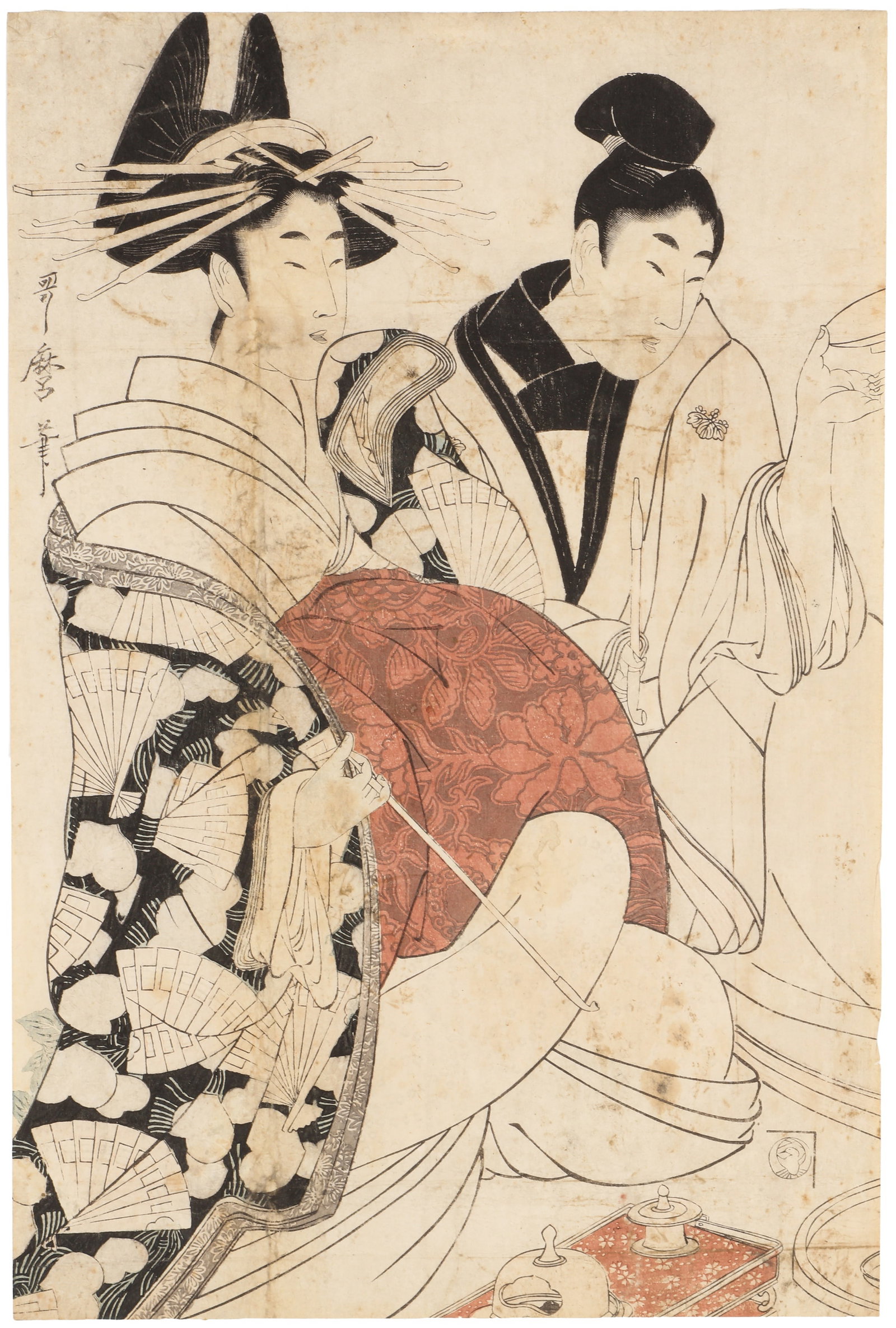 Kitagawa Utamaro (Japanese, 1753 - 1806) Enkai de yujo to wakashu (1 of 2)