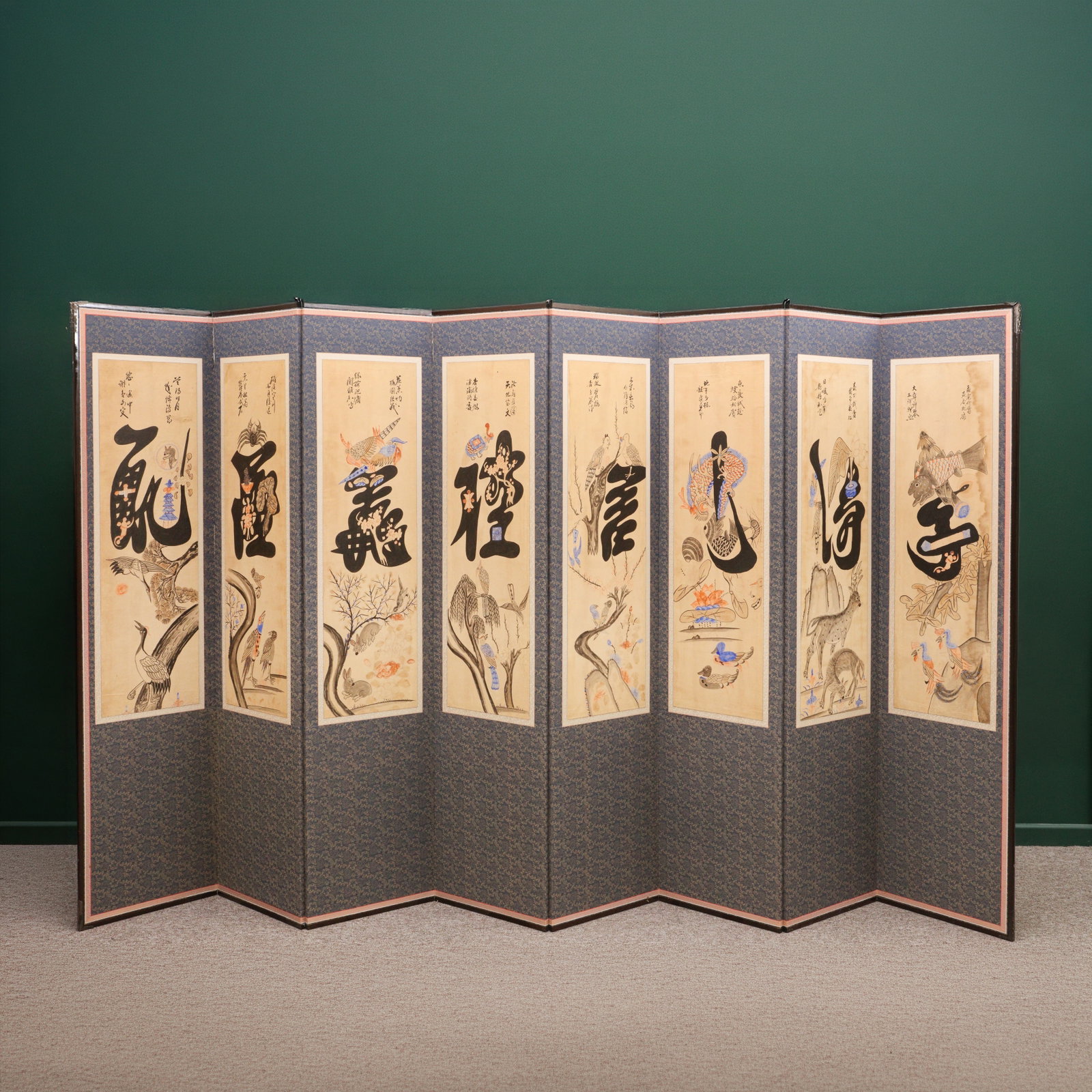 A large Korean 'munjado' 'Eight Confucian Virtues' eight-panel screen (1 of 10)