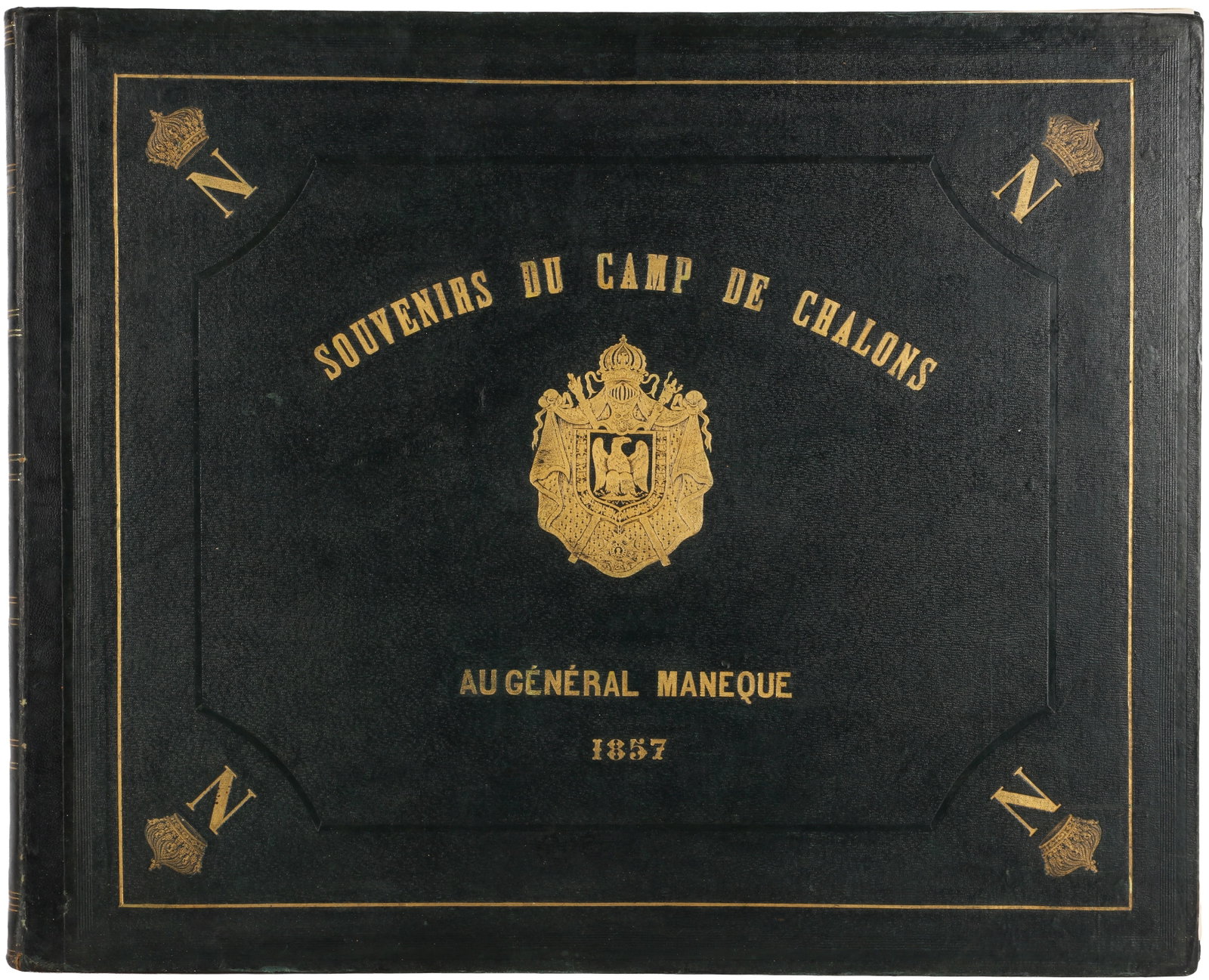 Gustave Le Gray (1820-1884) Memories of the Chalons Camp to General Maneque, 1857: An oblong folio album of 25 albumen prints from collodion glass negatives, image size 13.3 x 18cm (smallest) to 30 x38cm (largest), pasted down onto album pages, overall measuring 52.5 x 64cm, 19 with