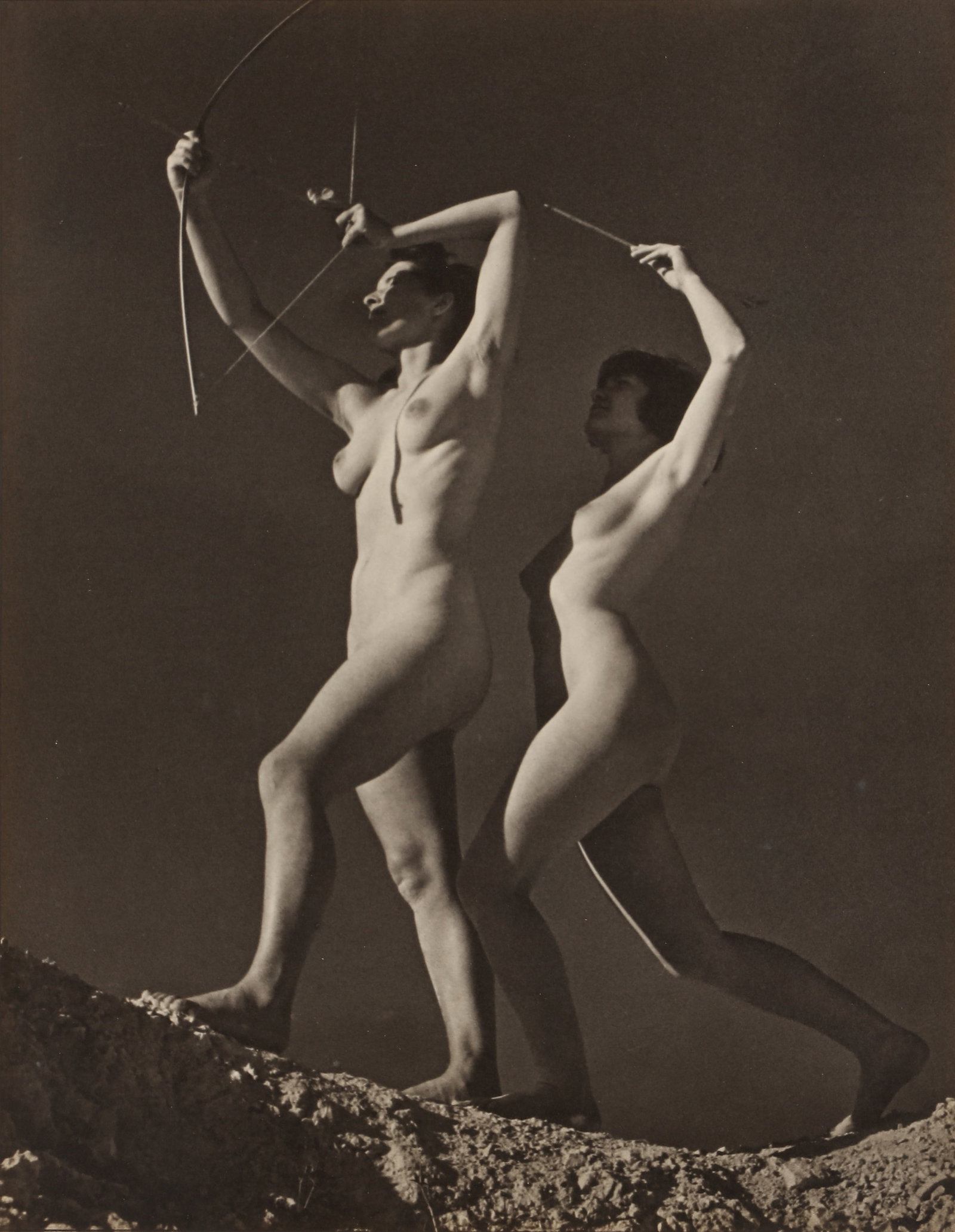 Dr S.D.Jouhar FRPS FPSA (1901 -1963) Toxophilites, 1941: Vintage silver gelatin print, flush-mounted to exhibition board, image size 50.5 x 39.5cm, board size 63.5 x 50cm, titled in green ink verso, with Jouhar's credit stamp and London Salon of Photography