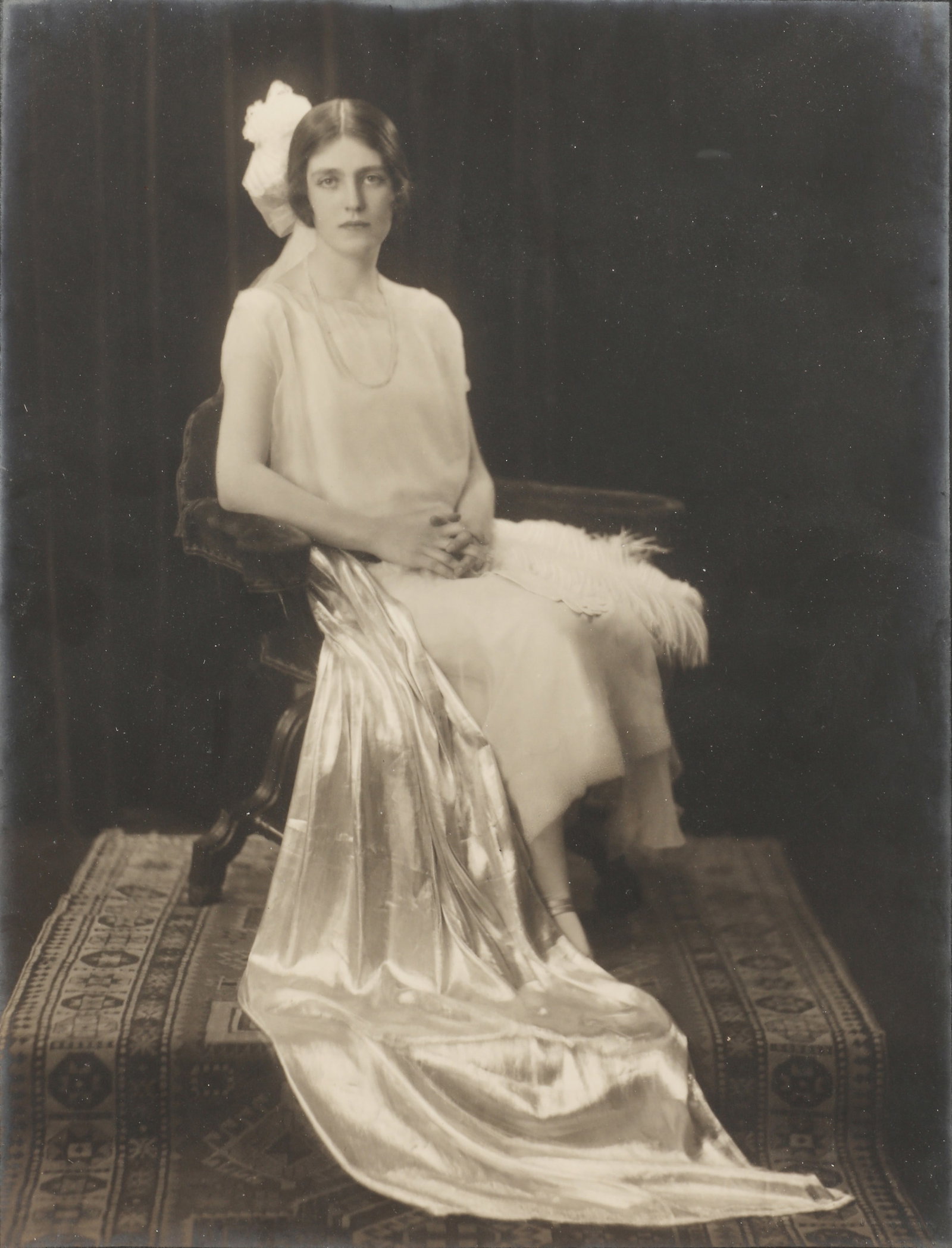 Bertram Park (1883-1972) Hester Sassoon (nee Gatty), 21 May 1924: Vintage silver bromide print, flush-mounted to card mount, image size 27.2 x 21cm, signed by the photographer in pencil lower margin recto, blindstamped with Park's Dover street studio stamp lower rig
