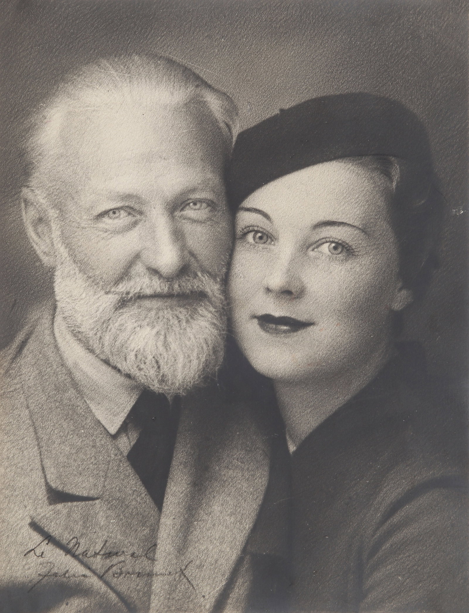 Felix Bonnet (Tobeen) (1880-1938) Portrait of Kees van Dongen and his Daughter Dolly, c.1920s: Bromoil print, image size 23.4 x17.8cm, titled and signed by the photographer in pencil lower left margin recto.
