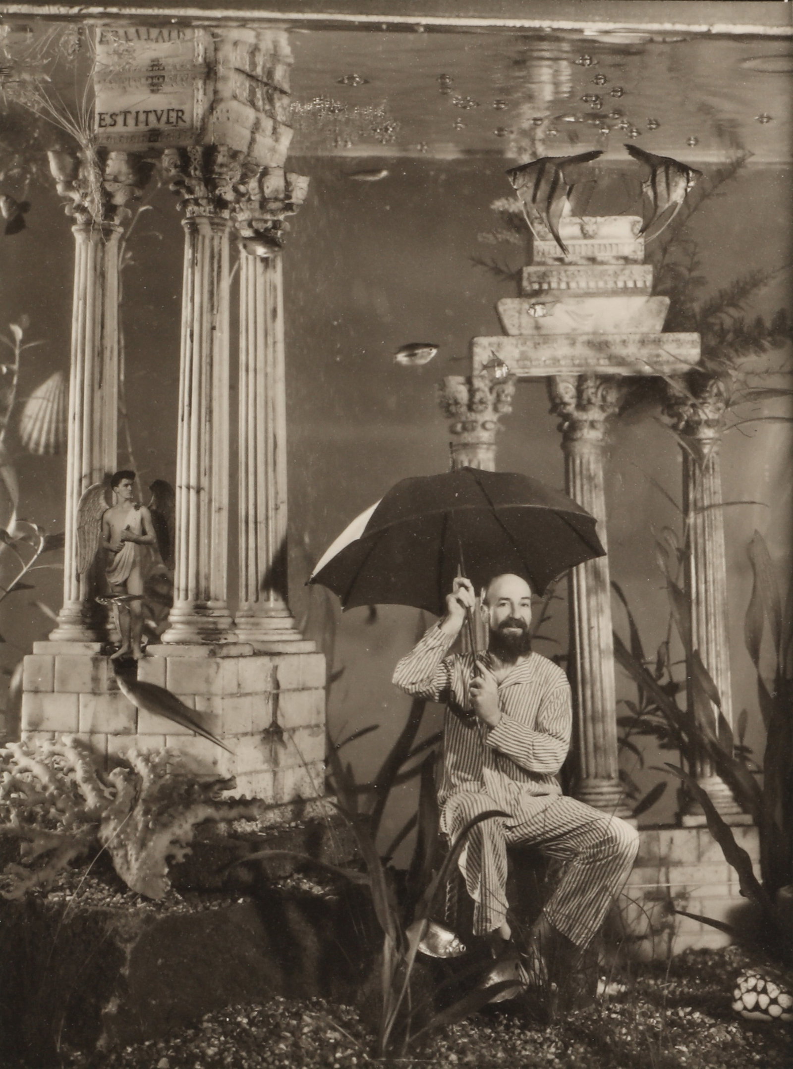 Angus McBean (1904-1990) Christmas Card, 1950: Vintage silver gelatin print, flush-mounted to cream card, image size 15.5 x 11.5cm, overall card size [when open] 22.7 x 29cm, signed and inscribed by the photographer to inner card "From one queer f