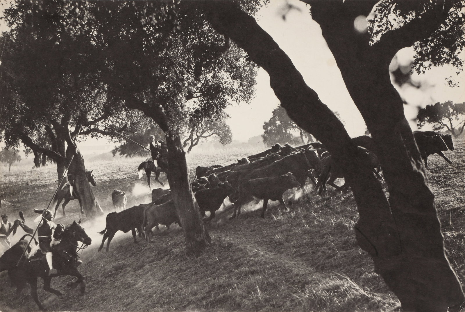 Gordon Parks (1912-2006) Cowboys in Spain, c.1950-1968: Silver gelatin print, likely vintage, image/sheet size 22 x 33cm, signed by the photographer in pencil verso, with the Toni Parks (UK) Collection stamp verso.