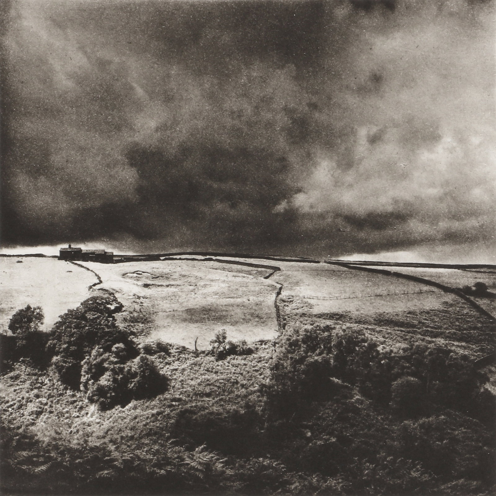 Fay Godwin (1931-2005) Hill Farm West of Todmorden [from the Remains of Elmet series], 1979: Photogravure, printed later, image size 18 x 18cm, sheet size 34 x 33cm, signed and editioned 6/30 by the photographer in pencil lower margin recto. Qty: (1)