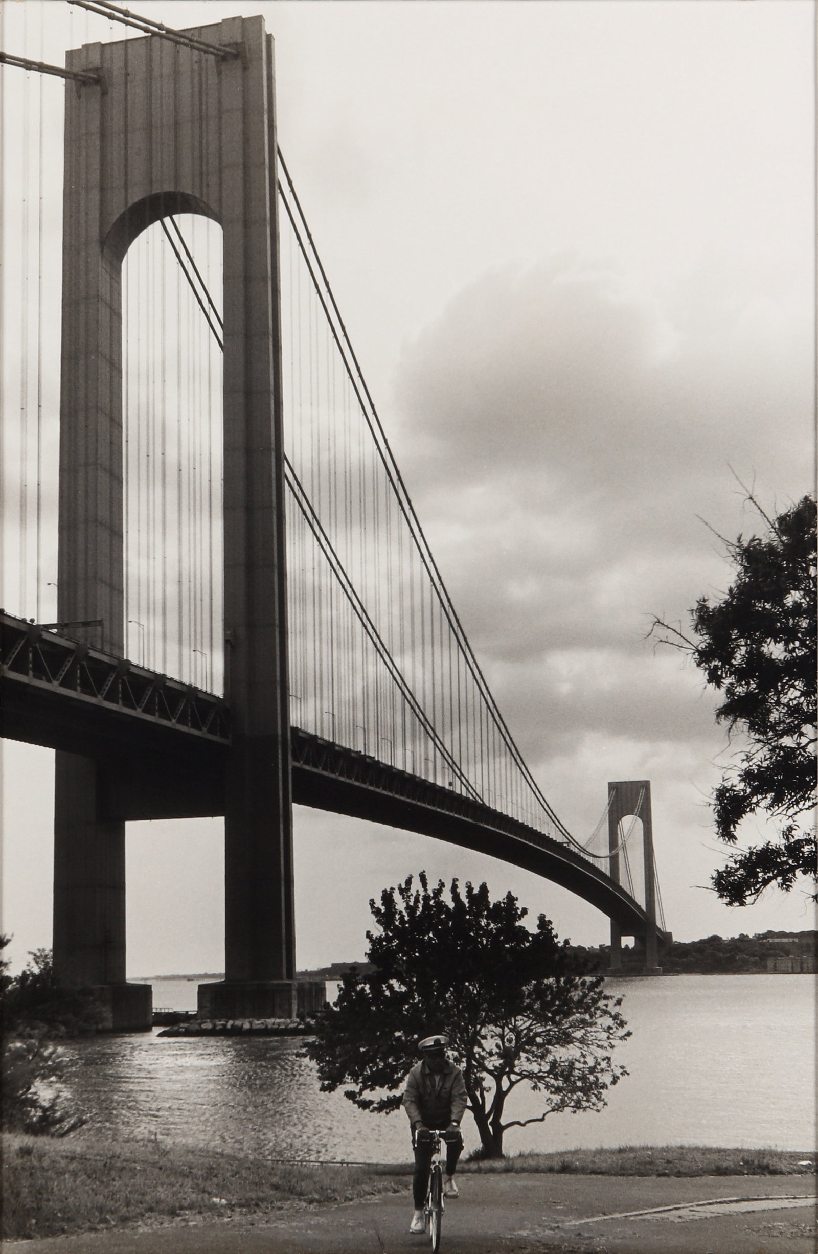 George Forss (1941-2021) Verrazano-Narrows Bridge, New York, 1976: Vintage silver gelatin print, pasted down to original card mount, image size 37 x 24cm, mount size 51x 40.5cm, signed, titled, dated and annotated with exposure/film notes by the photographer in ink m