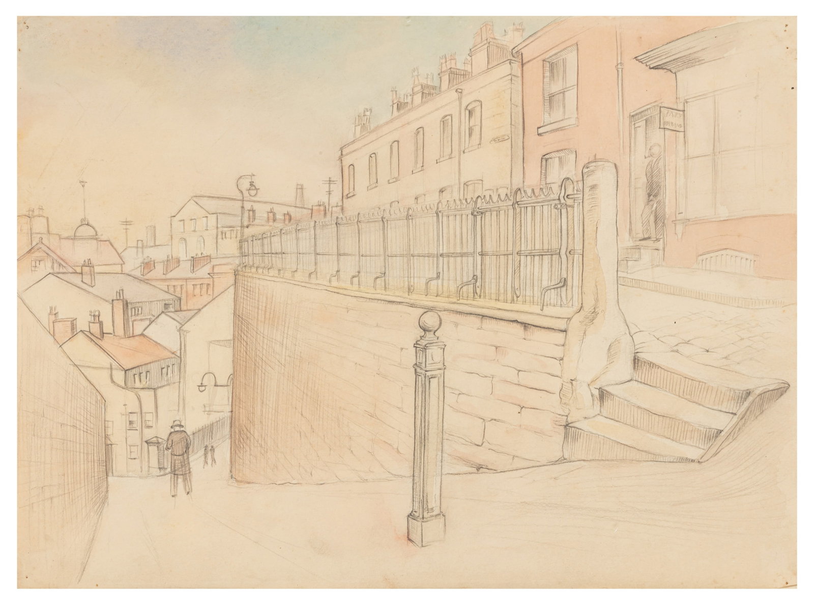 Olive Openshaw (British, 20th Century) Stockport and Industrial Landscape: watercolour and pencil Unframed: 28 x 37.9 cm. () Framed: 44.1 x 54.1 cm. () This lot is not on display in our Barley Mow Gallery. If you would like to arrange a viewing, please email megan.peters@chi